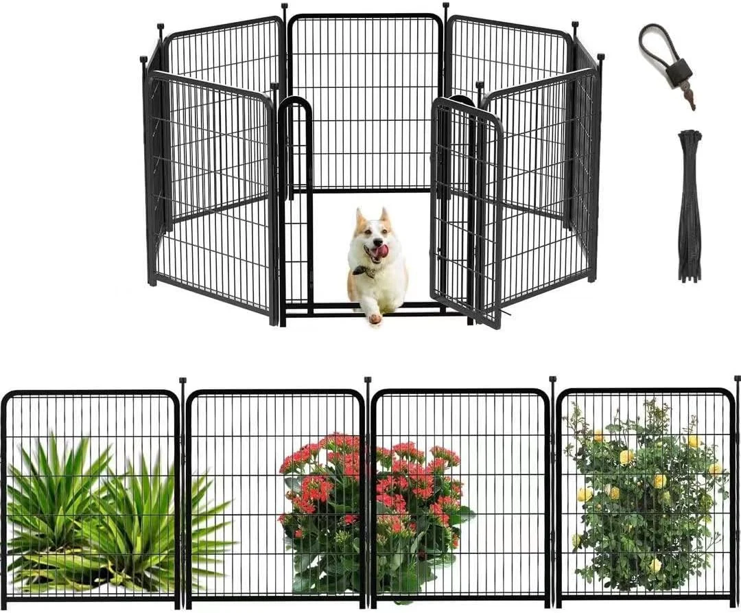 Smart Dog Playpen 24 inch H 8 Panels Dog Fence Outdoor for Yard. Wide Door Low Threshold，Metal Dog Pen Heavy Duty Pet Puppy Exercise Pen for Rv Camping Garden Yard Total 15.7 Ft L Easy-to-Use