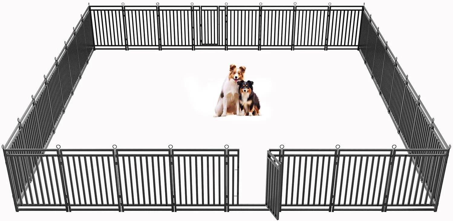 Reusable Dog Fence Outdoor Indoor 40 Inch Height 32 Panels Dog Playpen for Large Medium Small Dogs Metal Dog Pen for Yard Camping and RV Black-Silver Smart