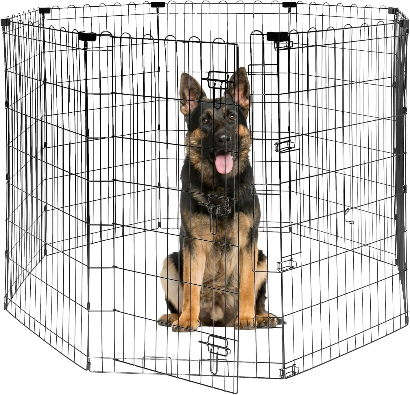 Superior Foldable Dog Playpen 48 Height 8 Panels Metal Exercise Pen with Door - Indoor Outdoor Dog Play Pen for Medium-Large Dogs Portable Pet Fence for Yard Garden Camping Black Recyclable