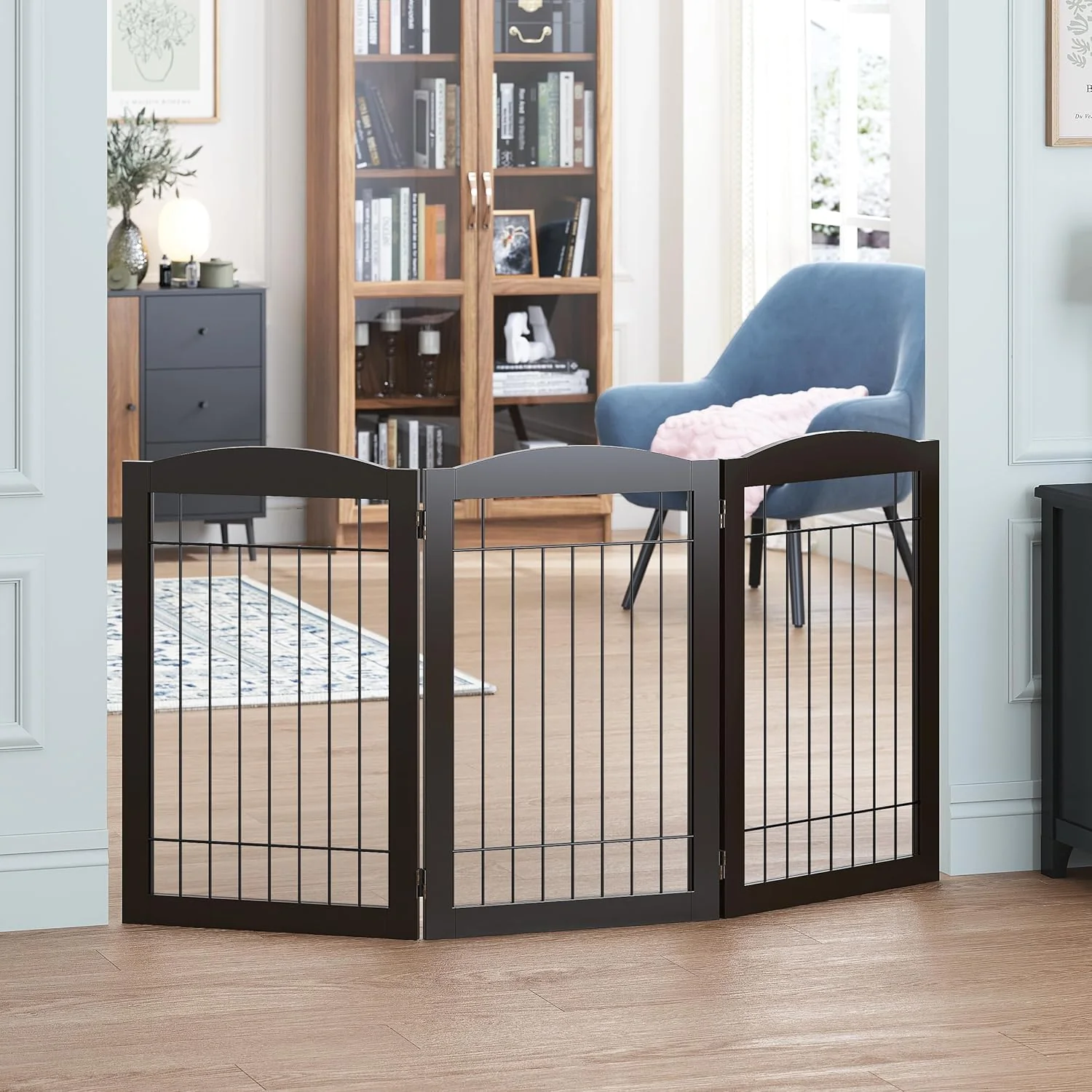 Effective Spirich standing Wire Pet Gate for Dogs 30 inches Tall Dog Gate for The Houes Doorway Stairs Pet Puppy Safety Fence 3 Panels Artisan