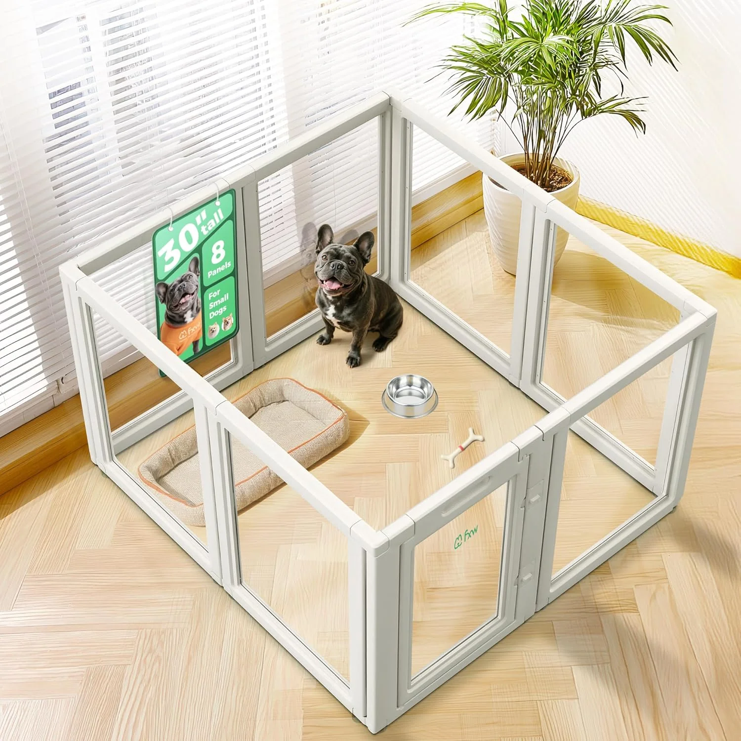 Proven FXW AuraSpace Acrylic Indoor Unleashed Dog Playpen for Small and Medium Dogs 30 Inch 8 Panels White Excellent