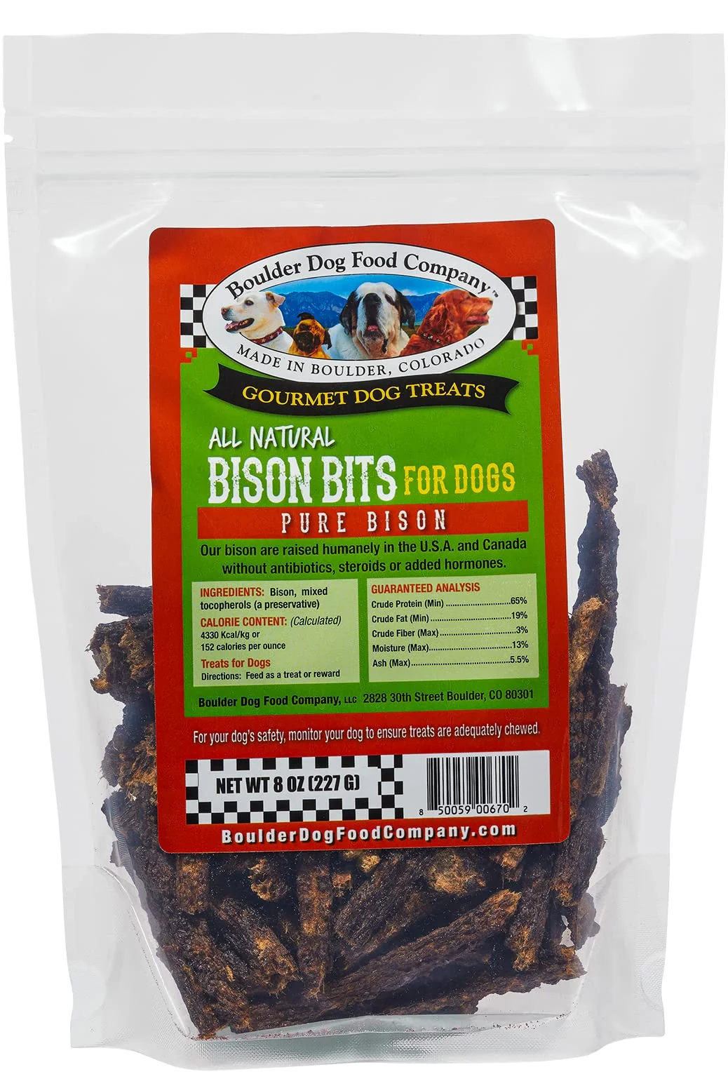 Original Boulder Dog Food Company Bison Bits Pure Bison Dog Treats Grain- Vet 8oz Eco-Friendly