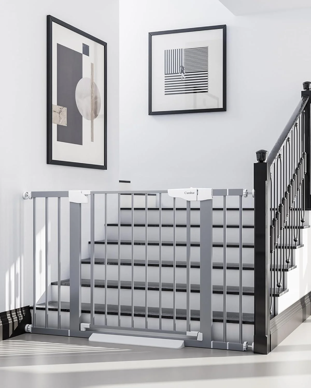 Pure Cumbor 29.7-46 Baby Gate for Stairs Gifts for Mom-Auto Close Dog Gate for The House Easy Install Pressure Mounted Pet Gates for Doorways Easy Walk Thru Wide Safety Gate for Dog Gray Versatile