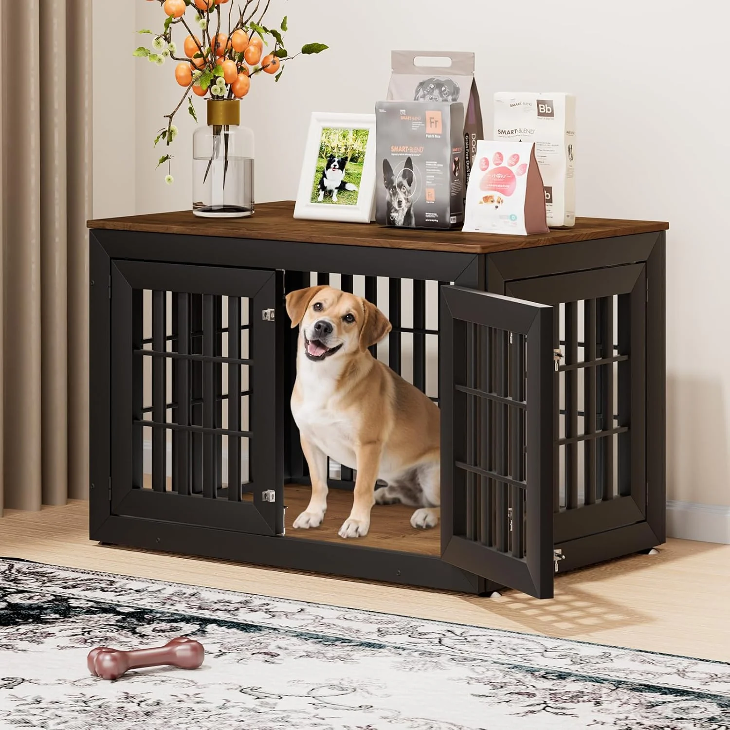 Excellent 42 Heavy Duty Dog Crate Furniture for Small Medium and Large Dogs Rustic Wooden Dog Cage Kennel Indoor Furniture with Waterproof Top Decorative Pet House Side End Table Black Wood Next-Generation
