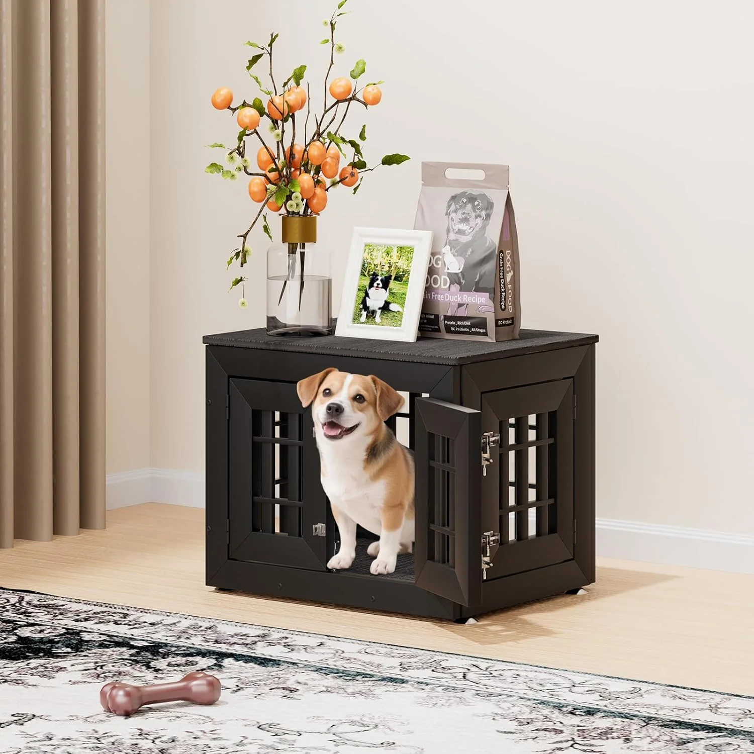 Premium Material 26 Heavy Duty Dog Crate Furniture for Small Medium and Large Dogs Rustic Wooden Dog Cage Kennel Indoor Furniture with Waterproof Top Decorative Pet House Side End Table Black Grey Exceptional