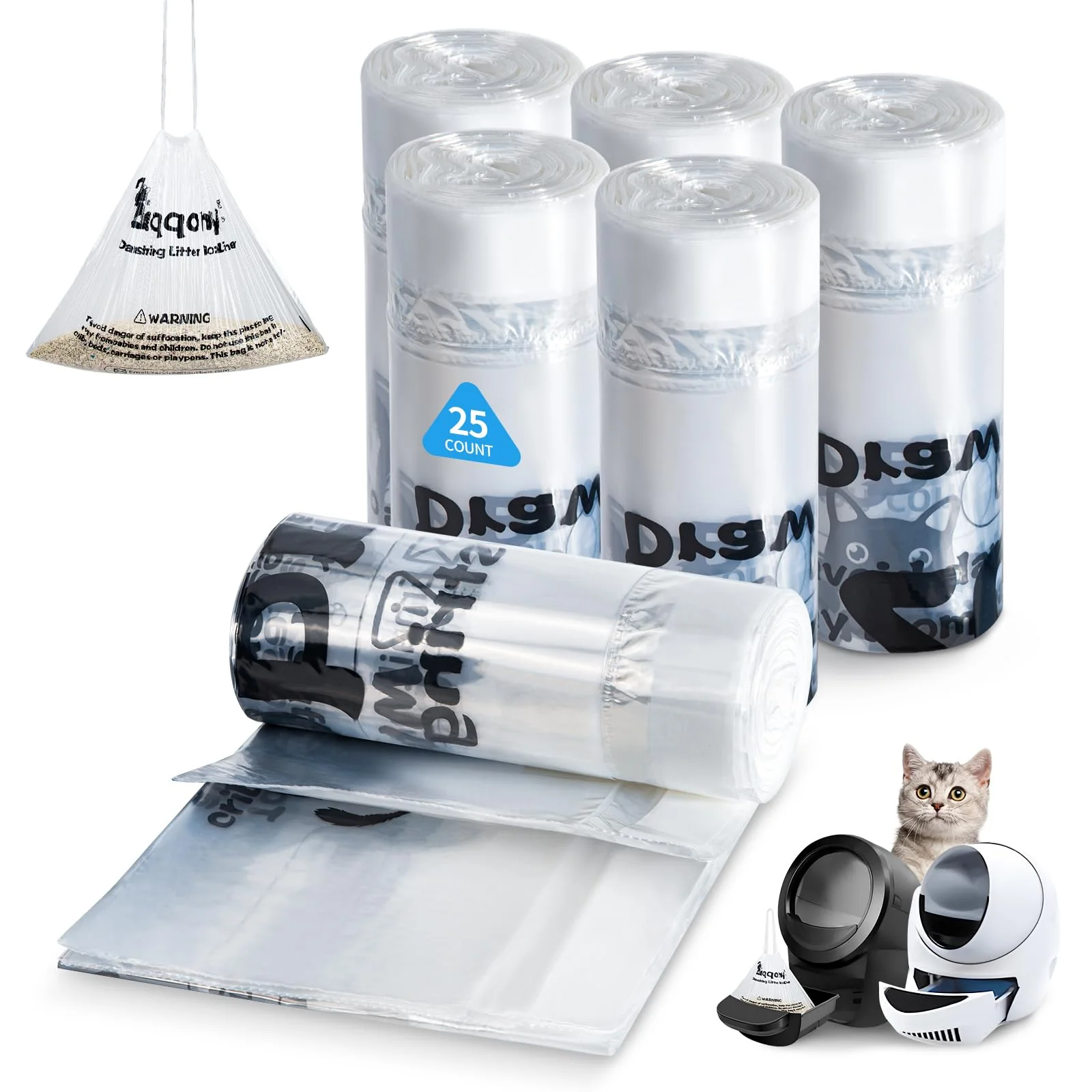 Proven Zuqqony 150 Count Drawstring Litter Box Liners Thickened Leak-Proof Odor-Control for Automatic Litter Boxes 3 4 Official