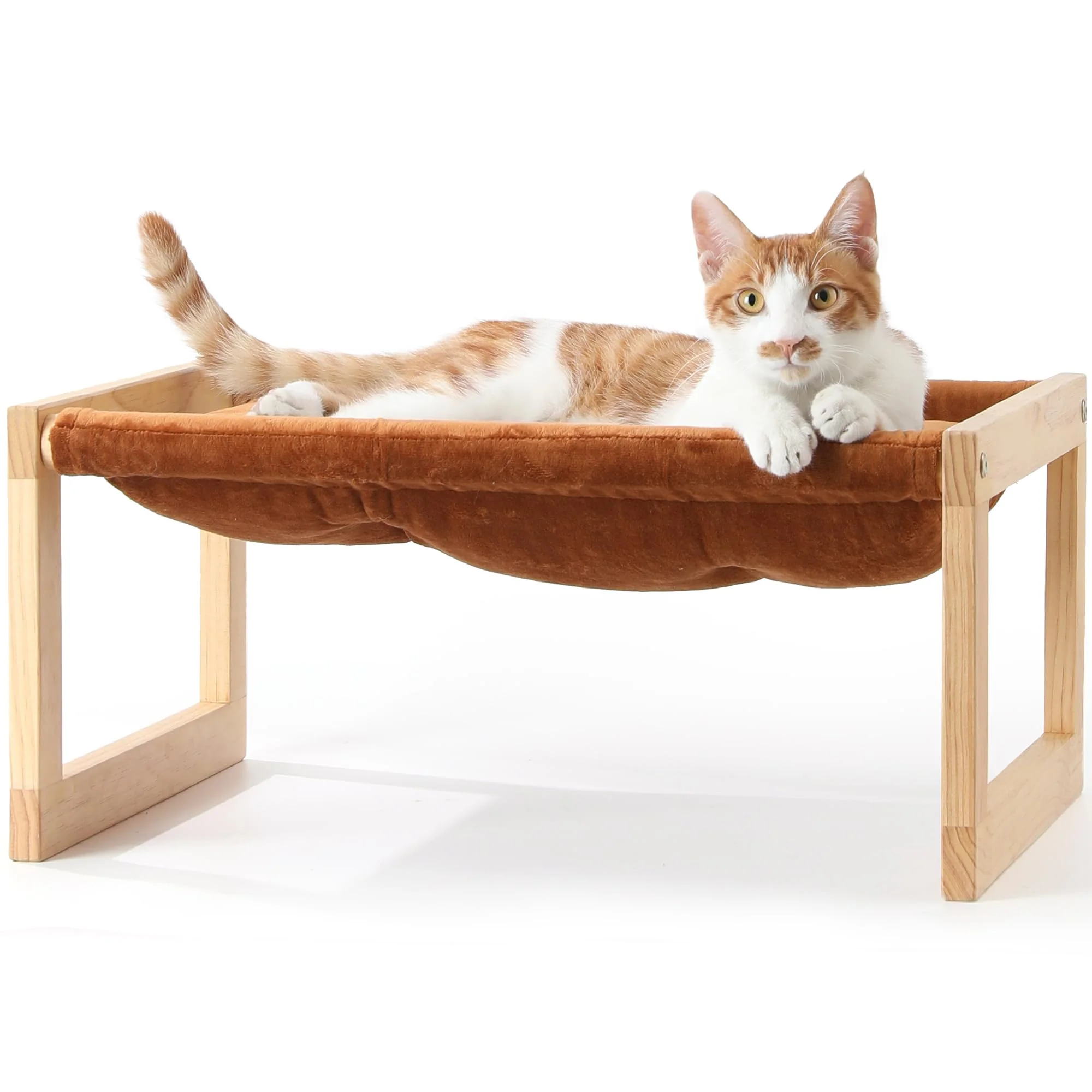 Elite FUKUMARU Cat Bed with Removable Cover Plush Velvet Couch Wooden Hammock 21x16.5 in Refined