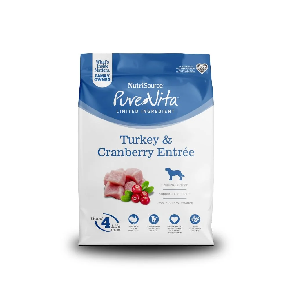 Safe NutriSource Pure Vita Turkey Cranberry Dog Food 4 lb – Limited Ingredient Diet Top-Quality