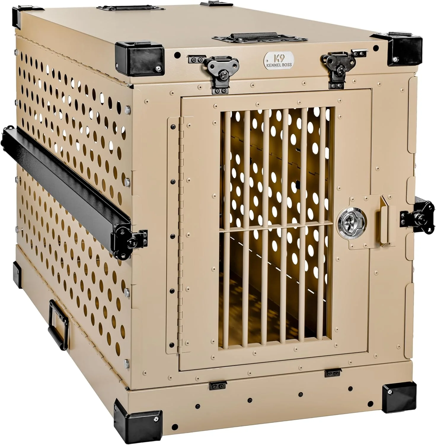 Environmentally Friendly Heavy Duty Fully Collapsible Powder-Coated Aluminum Dog Crate - Medium Tan Eco-Friendly