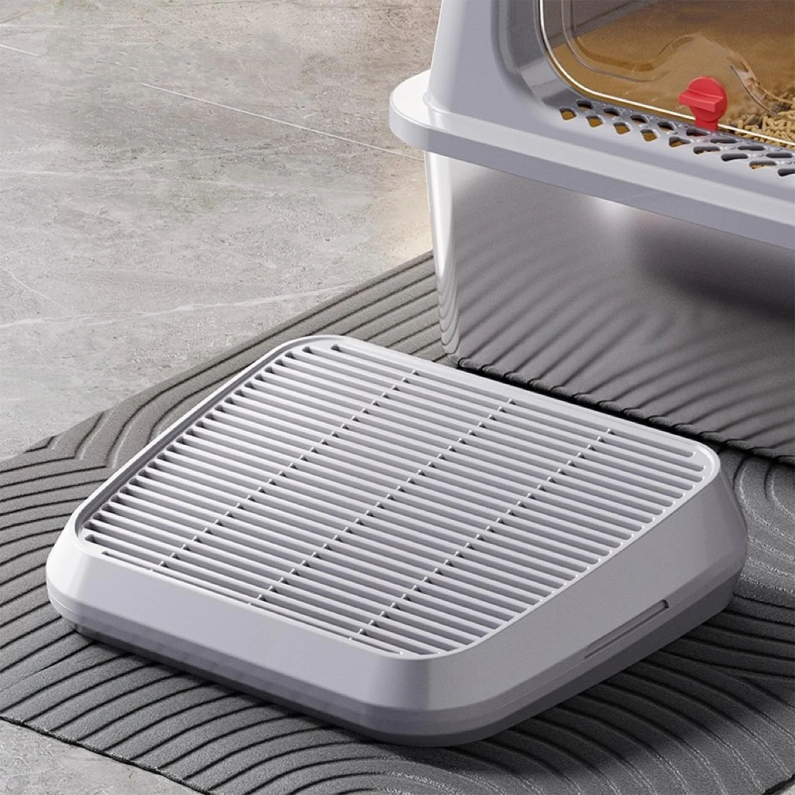 Next-Generation SpaceTime d Cat Litter Mat with Ramp – Washable Non-Slip Floor Protection Comfortable