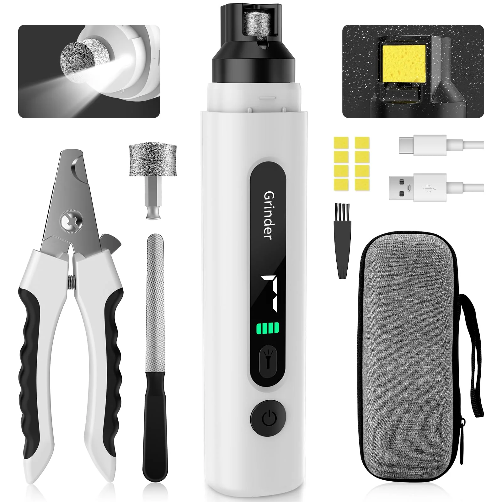 Flexible Barkitty Dog Nail Grinder — 7-Speed Quiet Electric Trimmer with Dust Sponge Kit Carefully Designed