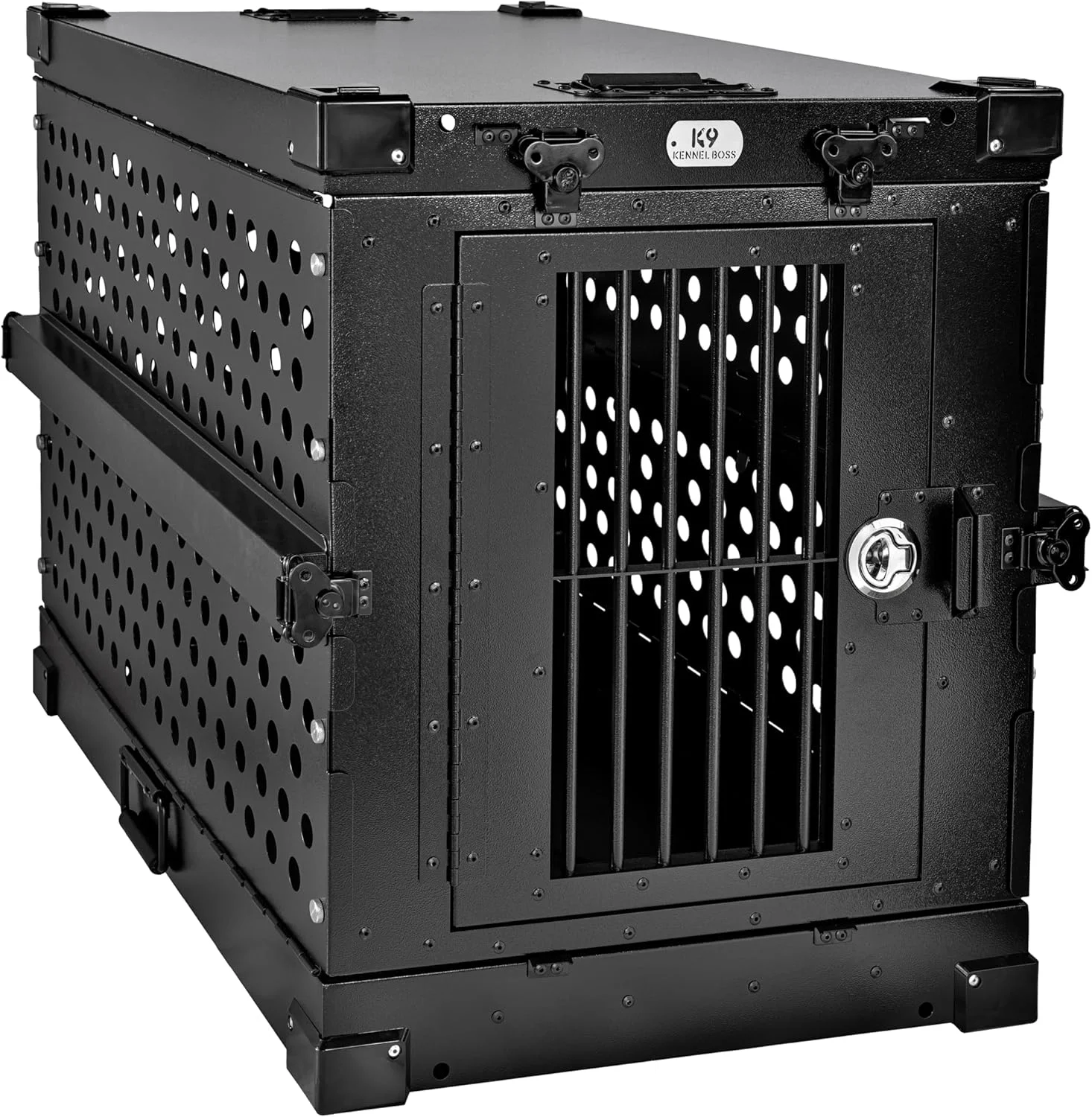 Enhanced Heavy Duty Fully Collapsible Powder-Coated Aluminum Dog Crate - Medium Black Authentic