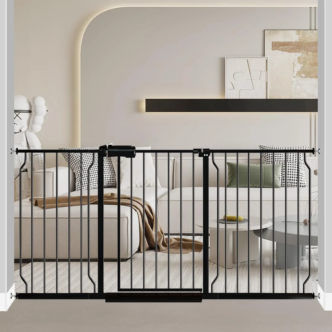Enhanced Fairy Baby Extra Wide Baby Gate Black 62-67 Inch Wide Walk Through Pressure Mounted No Drill Long and Large Tension Gate for Pet and Kids High-Performance