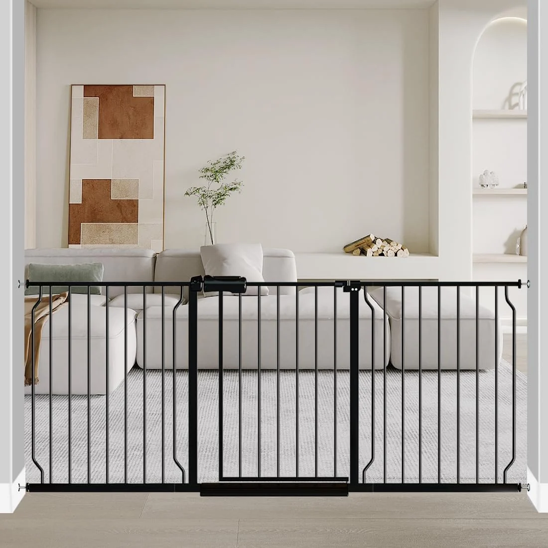 Premium Fairy Baby Extra Wide Baby Gate Black 67-71.5 Inch Wide Walk Through Pressure Mounted No Drill Long and Large Tension Gate for Pet and Kids High-Grade