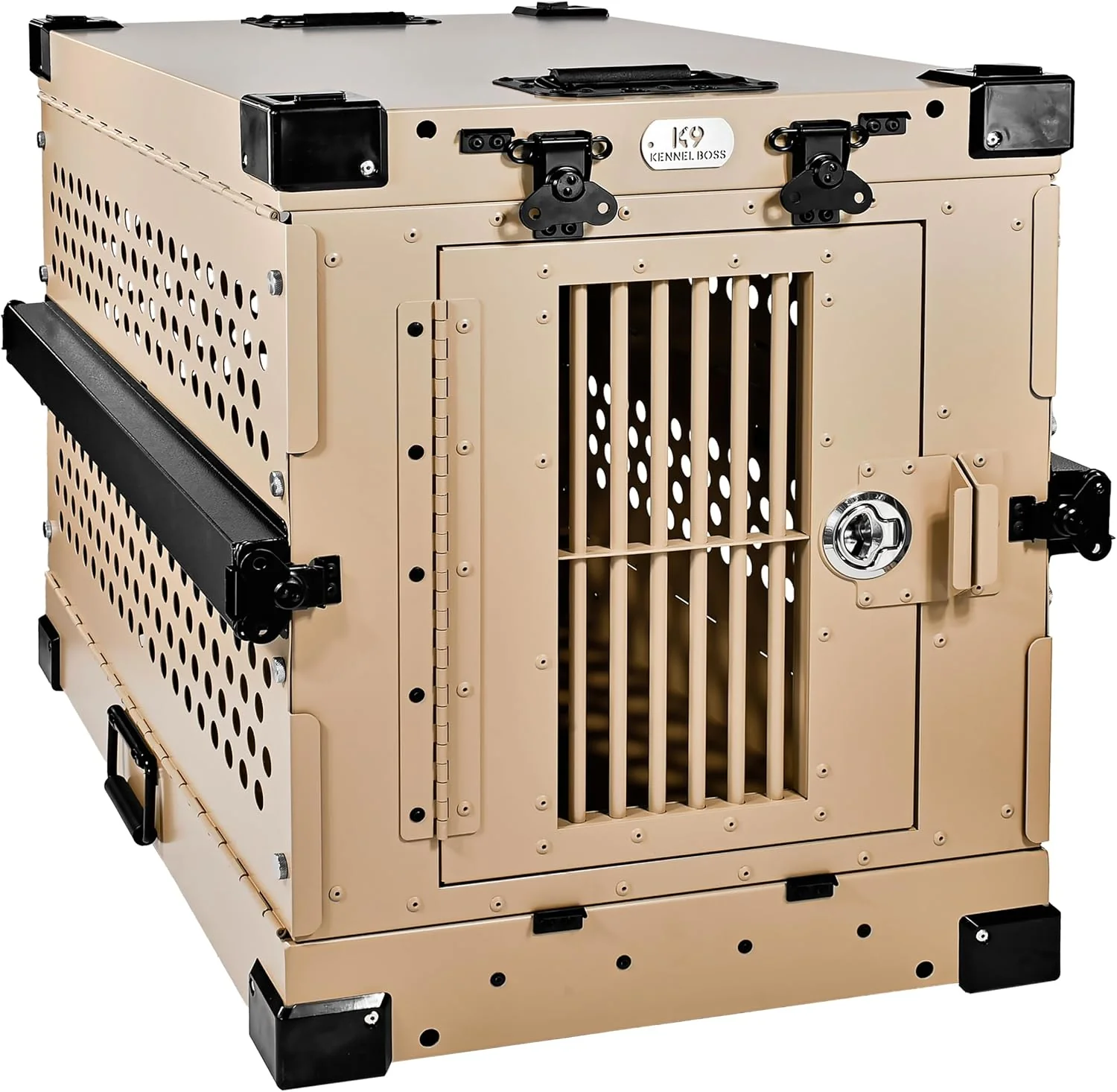 Luxury Heavy Duty Fully Collapsible Powder-Coated Aluminum Dog Crate - Small Tan Exclusive