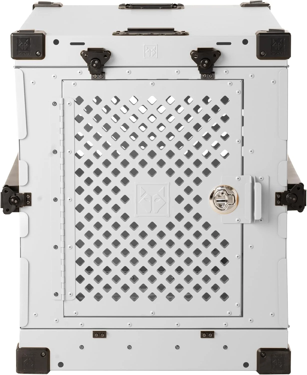 High-End Impact Collapsible Dog Crate - Foldable Hard Crate for Intermediate Dogs - Heavy Duty Travel Kennel with Powder-Coated Aluminum - Quick Setup for Indoor Outdoor White 34 34.5 L x 23 W x 29 H User-Friendly