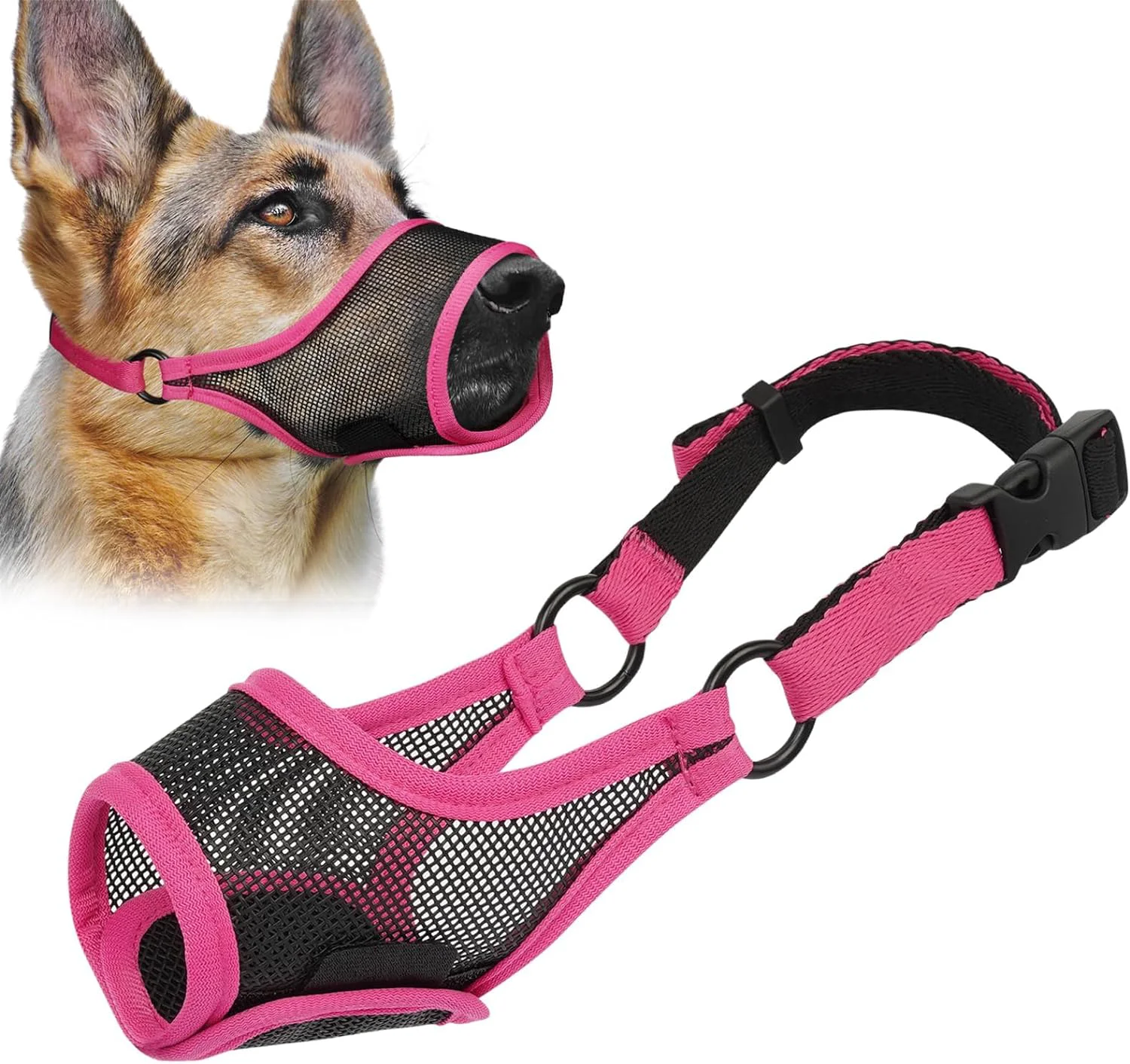 Natural LUCKYPAW Dog Muzzle Mesh Muzzle for Large Medium Small Dogs Soft Mouth Guard for Biting Chewing Breathable Mouth Guard with Adjustable Strap for Training Hot Pink S Snout 7.75 -8.75 Powerful