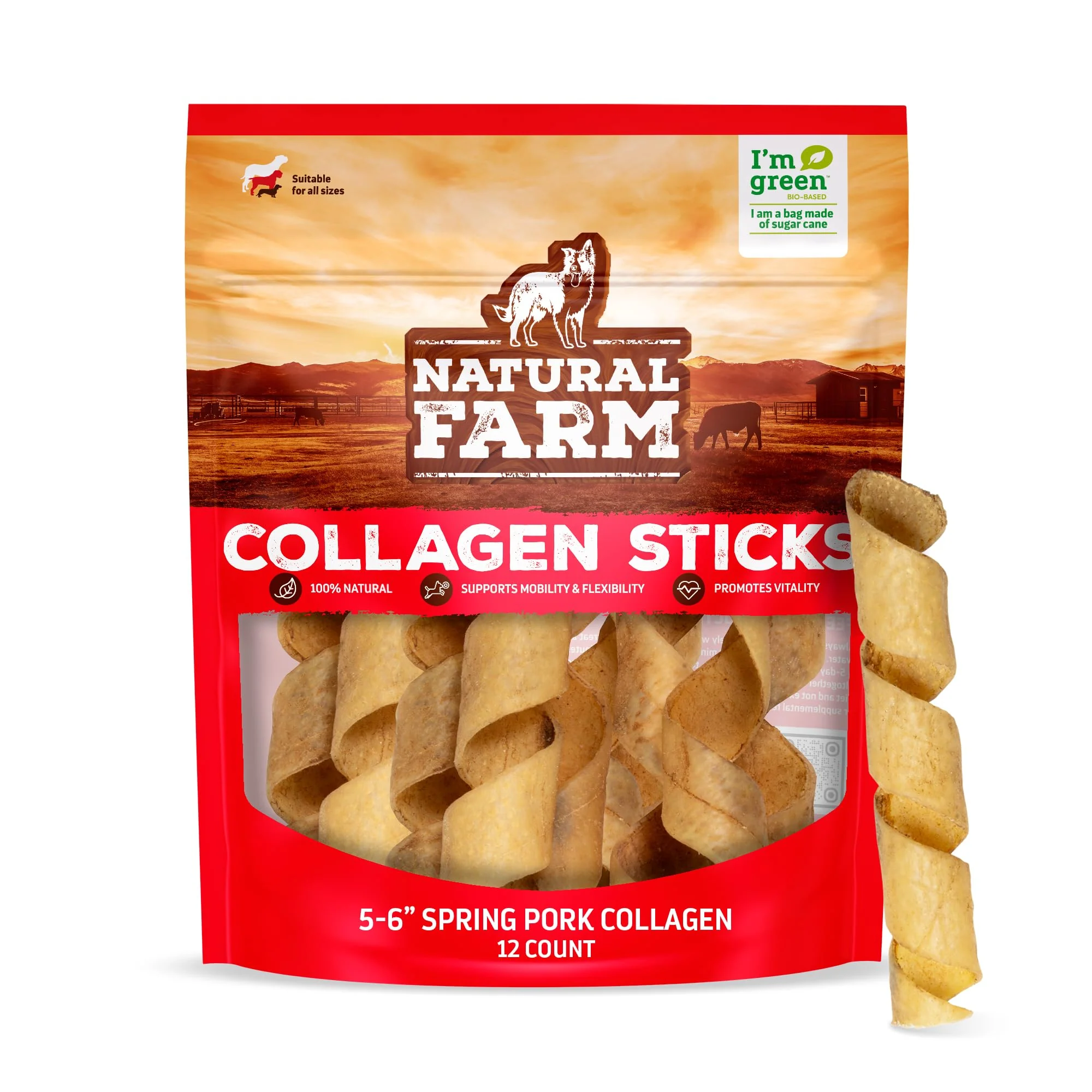 Pure Natural Farm Curly Pork Collagen Sticks 5-6 Inch 1 Pack – Odor- Fully Digestible Dog Chews for Small Medium Dogs Innovative