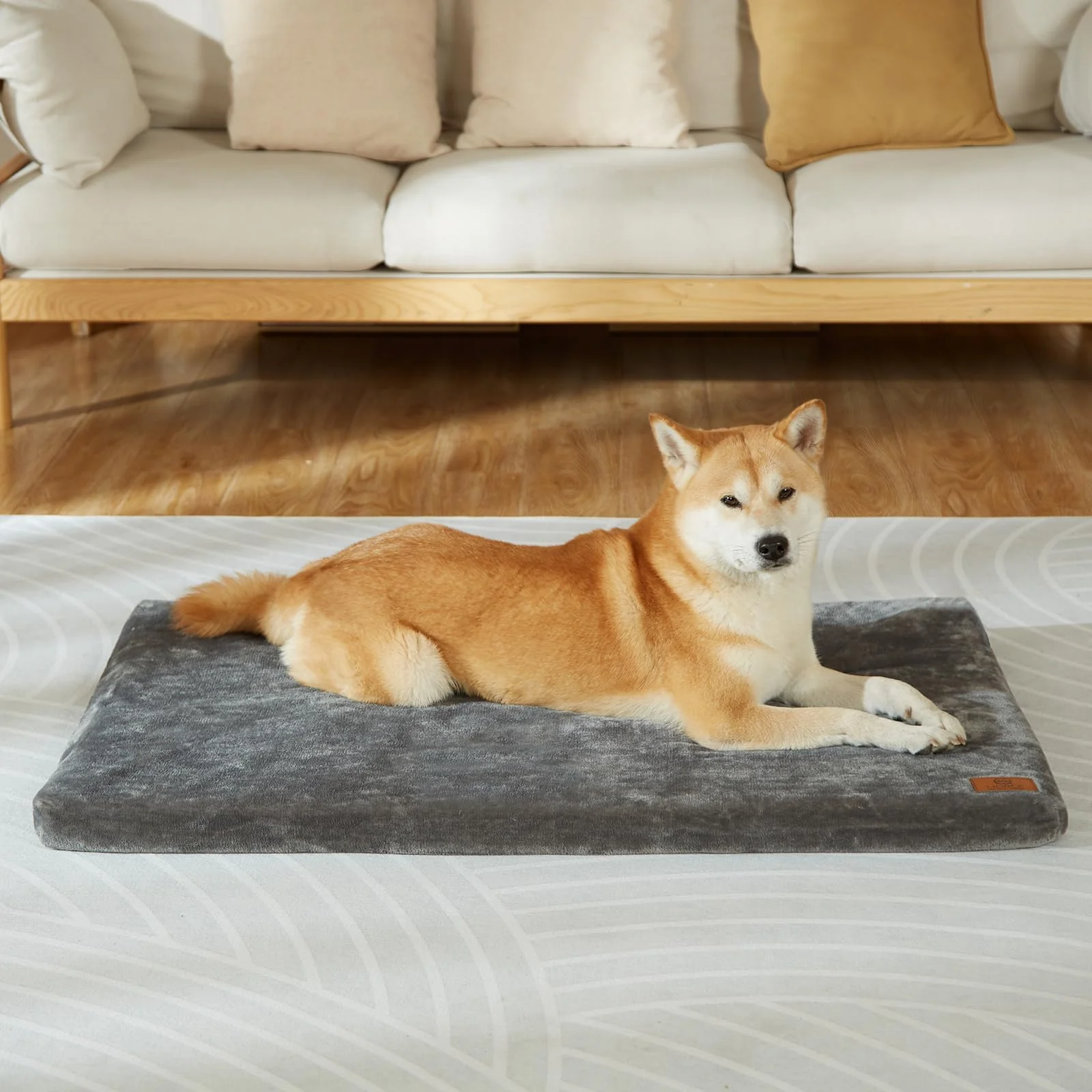 Luxury LIORCE Dog Crate Pad 36-Inch – Memory Foam Bed with Waterproof Liner Removable Cover Reversible Cool Warm Grey Trendy