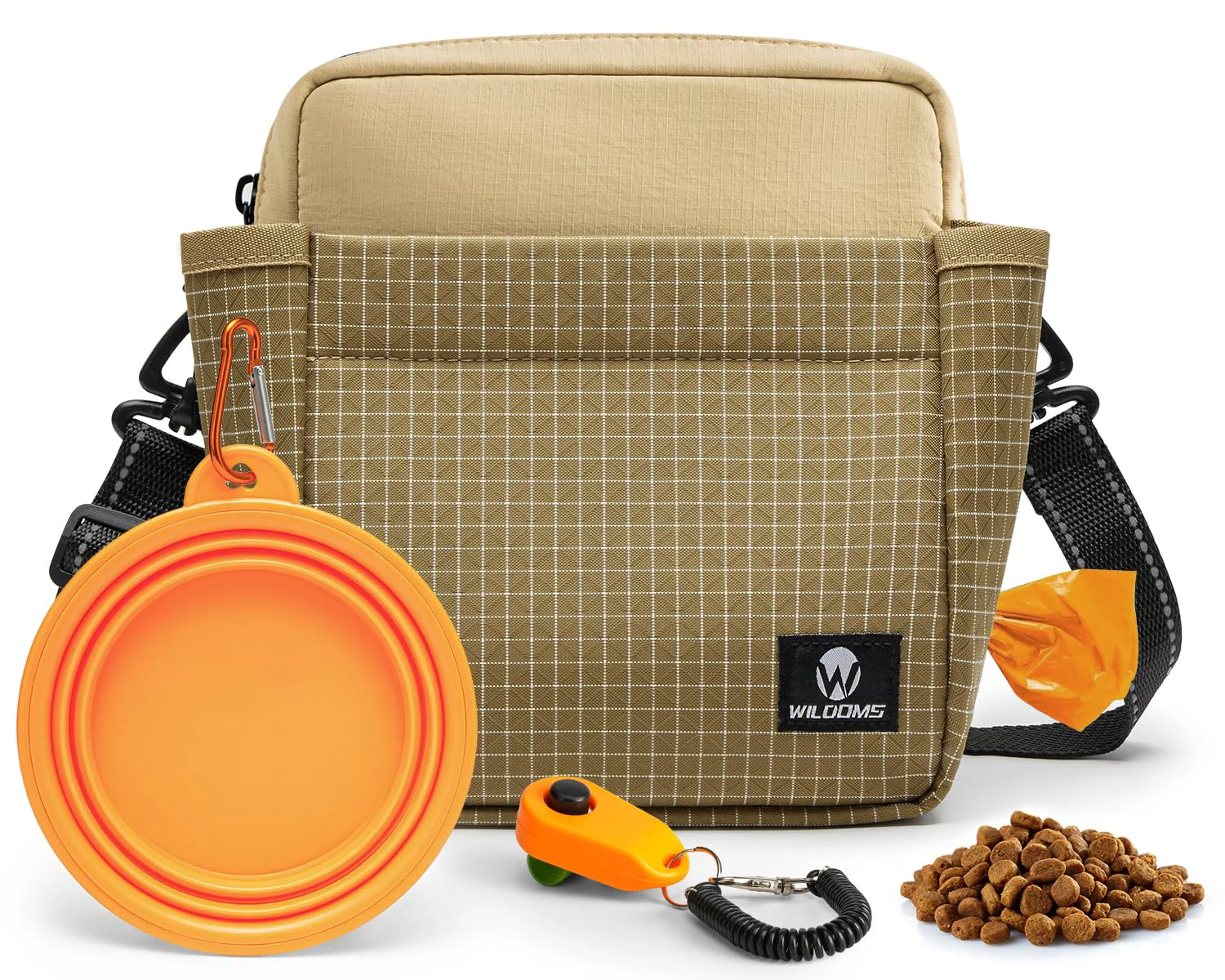 Safe WILDOMS Dog Treat Pouch Large Capacity Magnetic Closure Built-in Dispenser Khaki Premium
