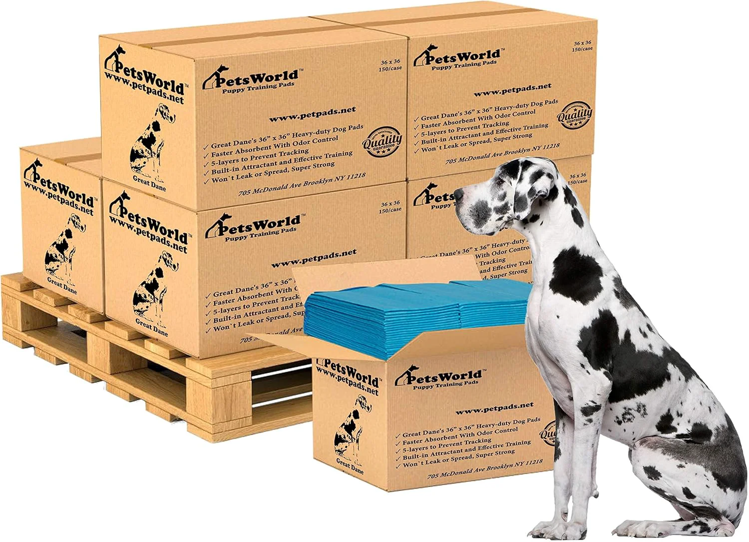 Solid PETSWORLD Giant Dog Potty Pads Odor-Eliminating 36 x 36 Ultra Absorbent 5-Layer Leak-Proof Training Pads for Dogs Cats 36x36 2400 Count High-End