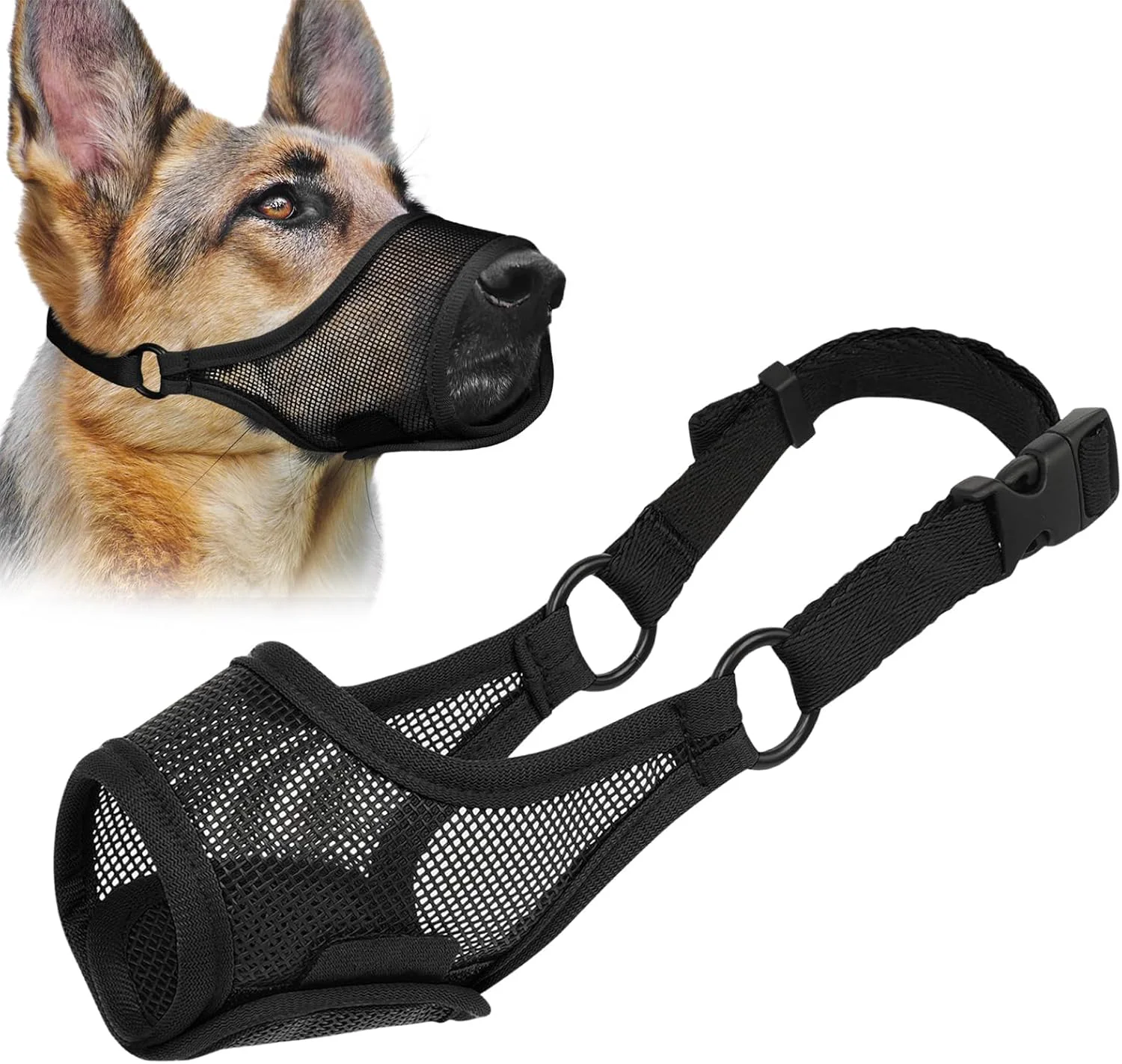 Relaxed LUCKYPAW Dog Muzzle Mesh Muzzle for Large Medium Small Dogs Soft Mouth Guard for Biting Chewing Breathable Mouth Cover with Adjustable Hook and Loop for Training Grooming Black XS Genuine