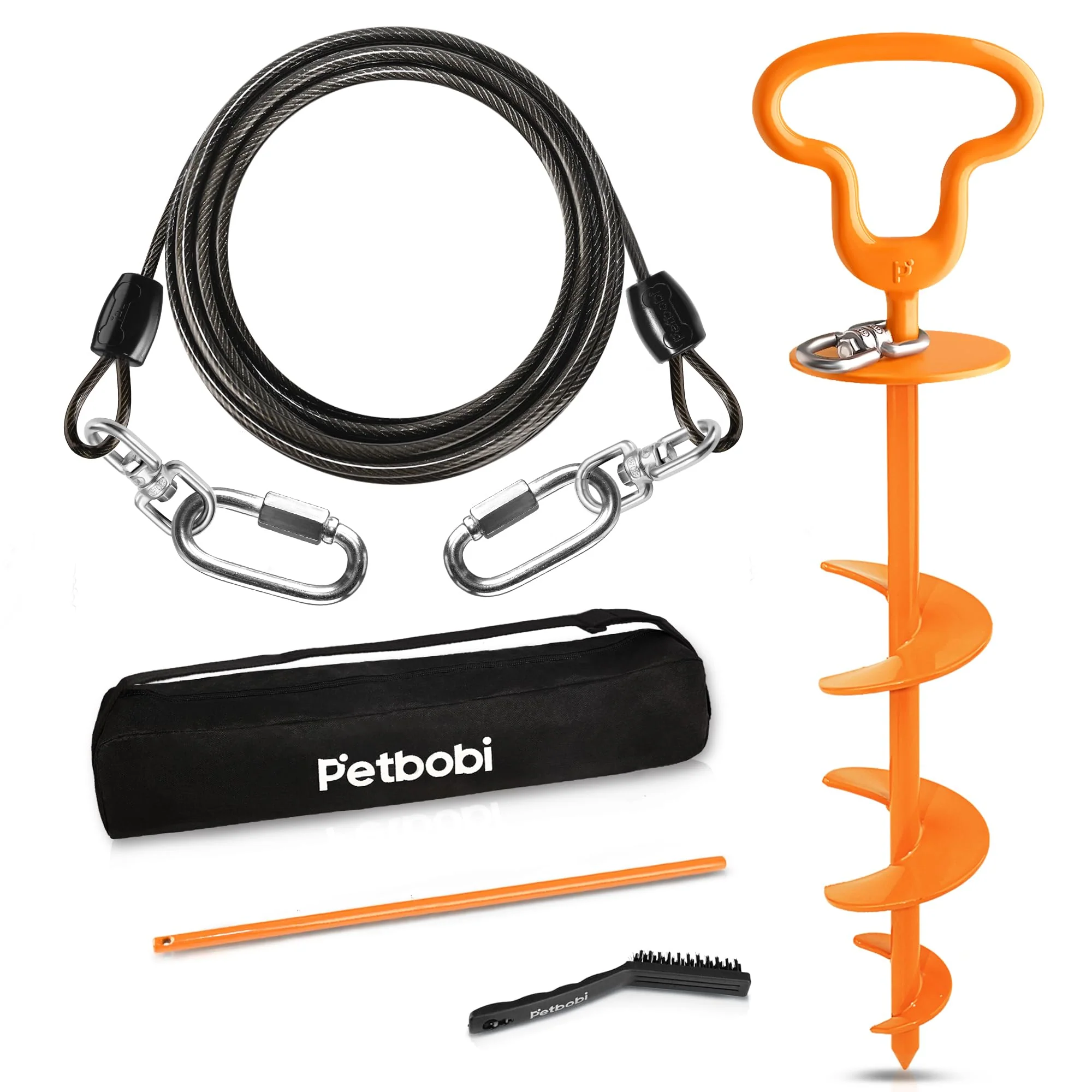 Smooth Petbobi Heavy Duty Dog Tie Out Cable Stake — 10ft 6mm Steel 360° Swivel Minimalist
