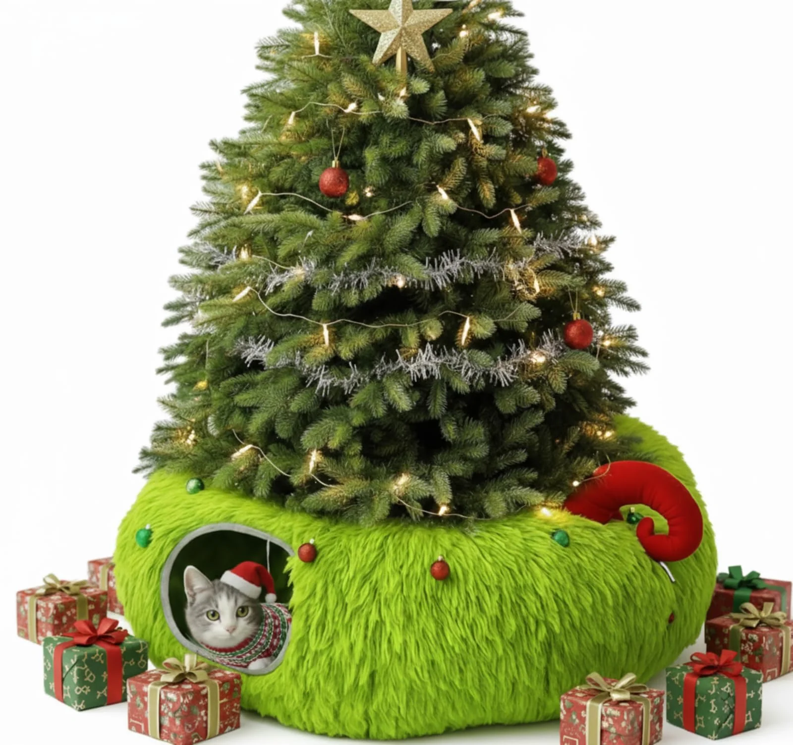 Optimized Frienda Fluffy Plush Cat Tunnel Bed Christmas Tree Skirt – Lime Green Donut Tunnel 3ft x 3ft x 9.4in Easy-to-Use