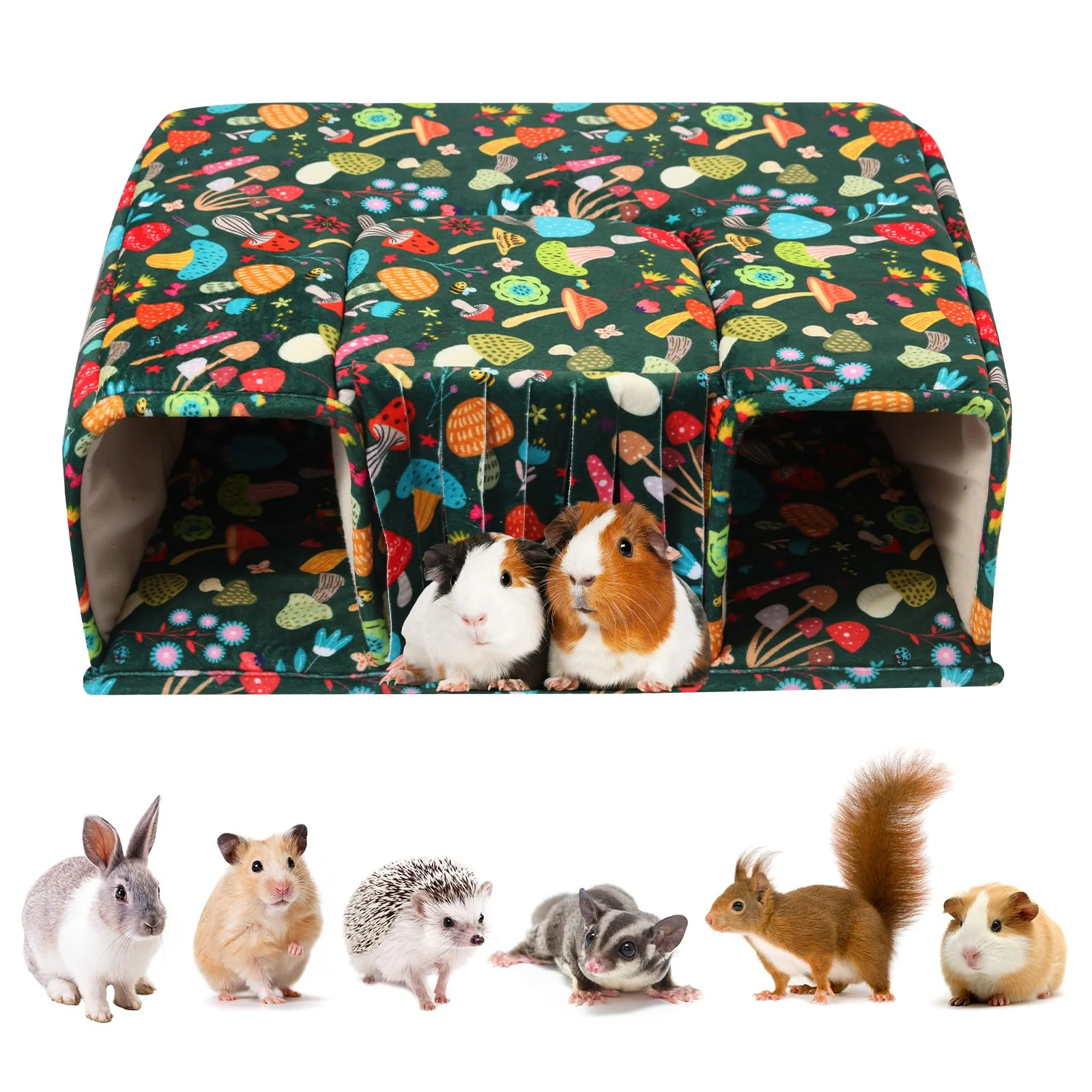 Expertly Made TailoWag Guinea Pig Hideout with Tunnels Cozy House – Large Soft Bed for Small Pets Blackish Green Mushroom Trendy