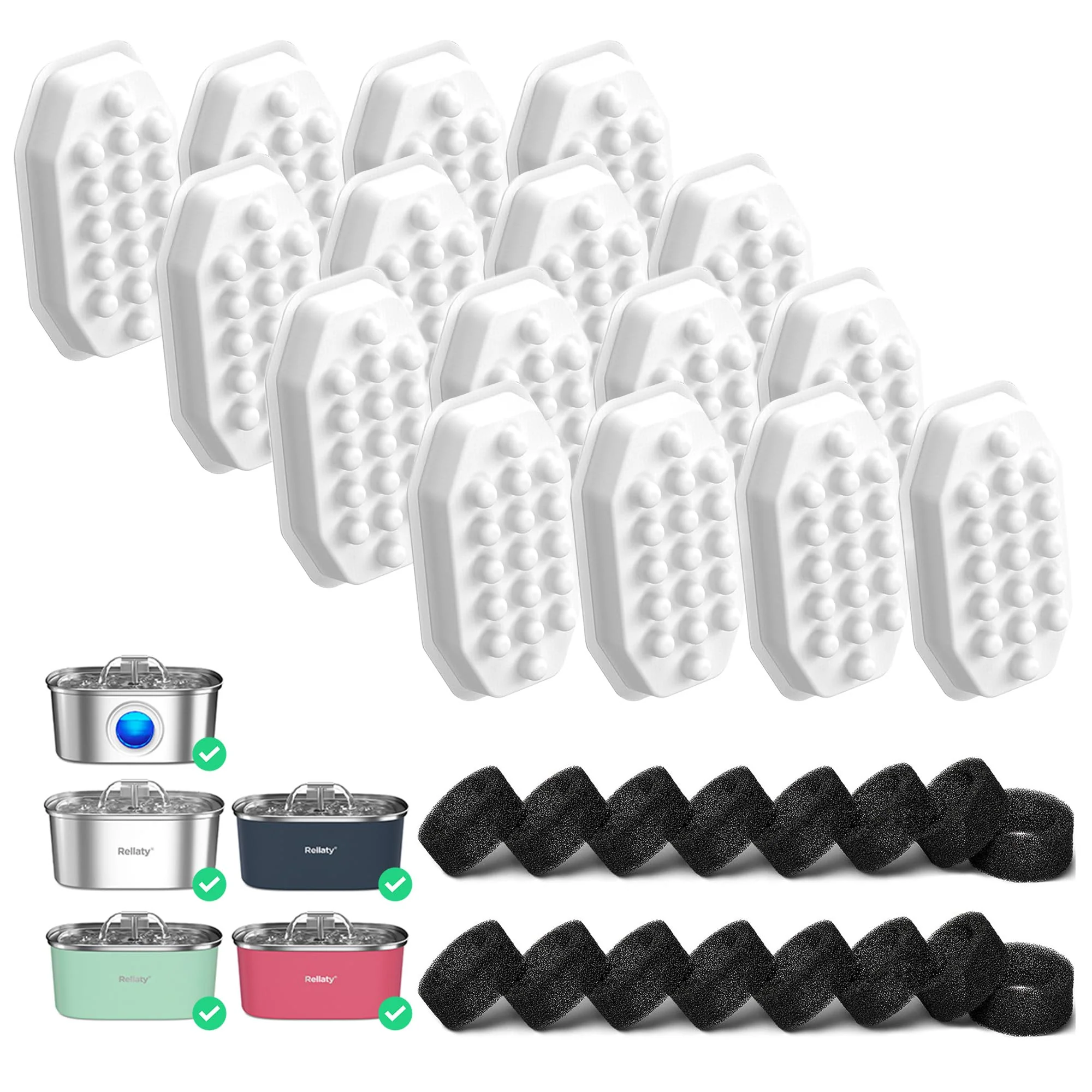 Smart Rellaty 32PCS Cat Water Fountain Filters Pre-Filter Sponges for 3.2L 108oz Fountain 16 Filters 16 Sponges Comfortable