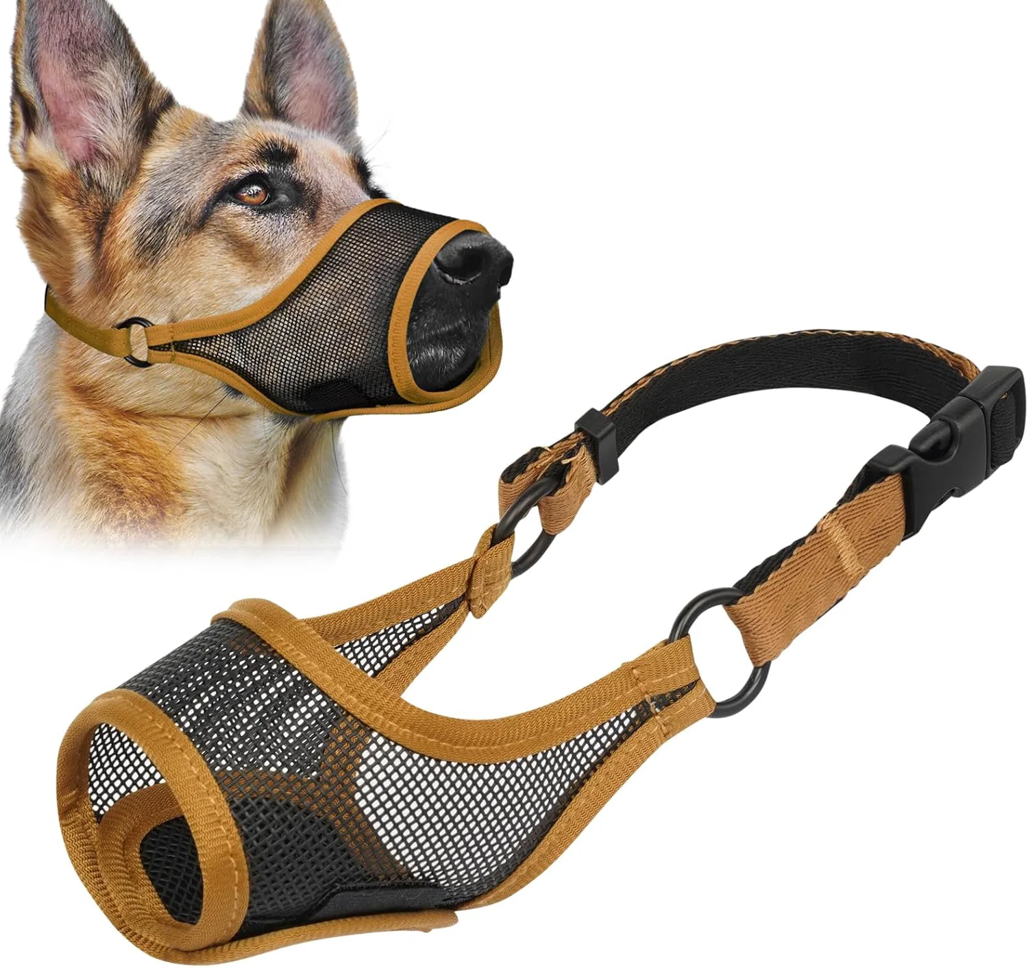 Recyclable LUCKYPAW Dog Muzzle Mesh Muzzle for Large Medium Small Dogs Soft Mouth Guard for Biting Chewing Breathable Mouth Guard with Adjustable Strap for Training Brown S Snout 7.75 -8.75 Top-Quality