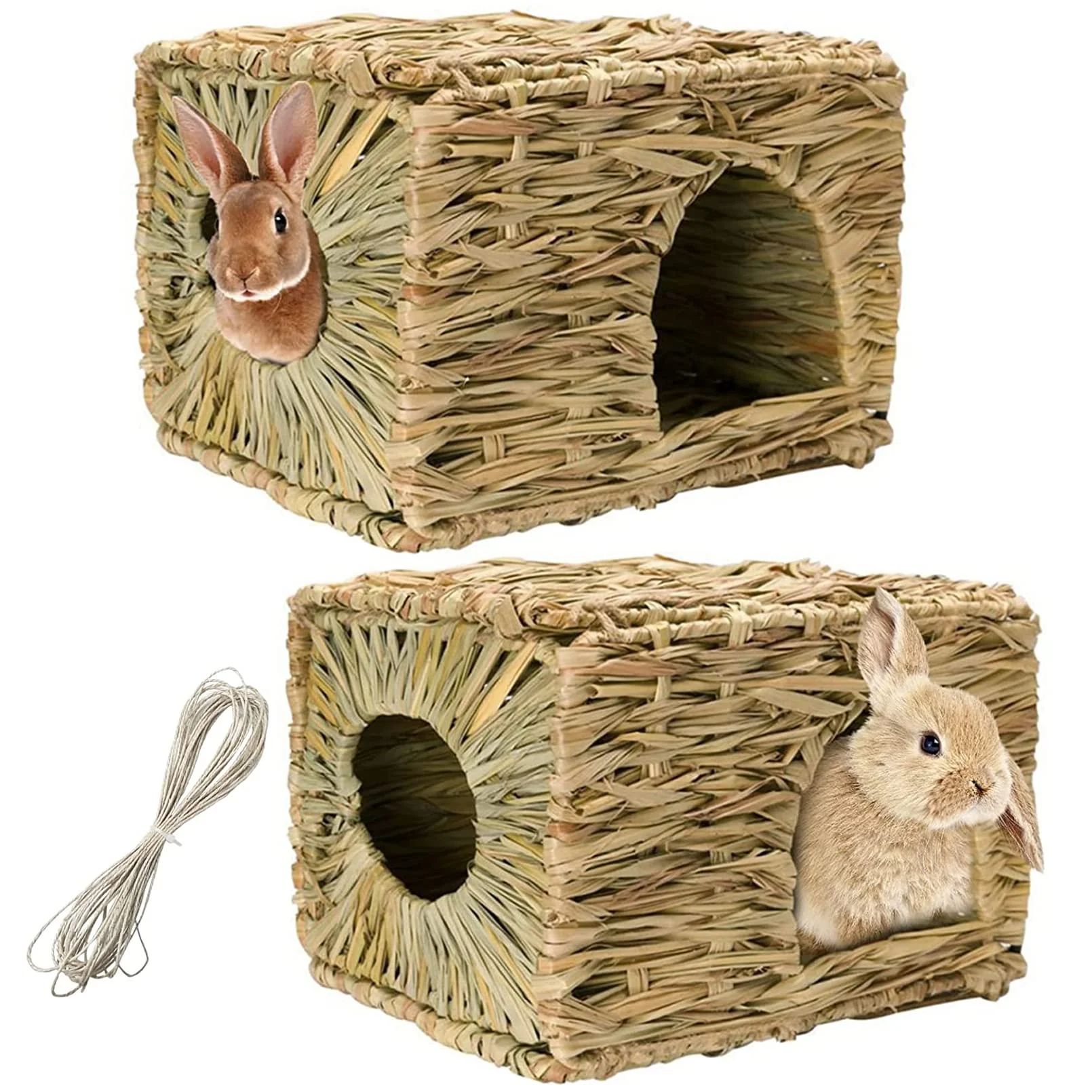 Official Hamiledyi 2-Pack Large Grass House for Rabbits Foldable Natural Grass Hut 14.56 x 11.41 x 10.23 in Soft