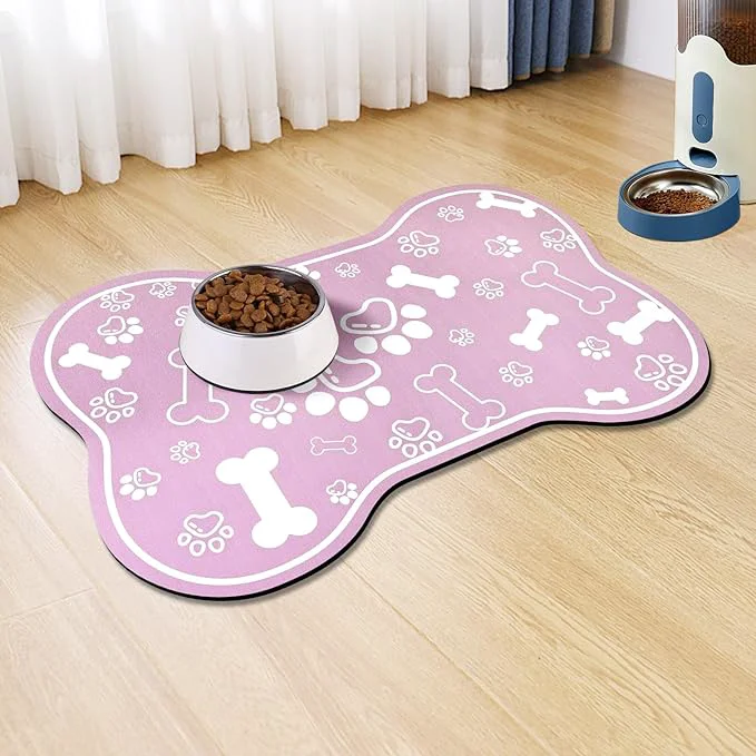 Healthy Dog Cat Mat for Food and Water Rapid Absorbent Pet Feeding Mat Bone Shaped Sophisticated
