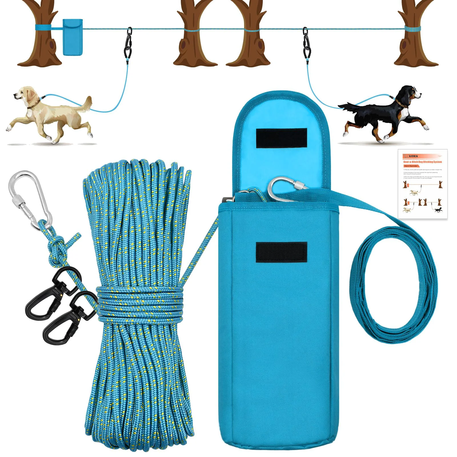 Soft KATOLK Upgraded Dog Tie Out Cable 100FT Two-Dog Trolley System Up to 250 lbs Selected