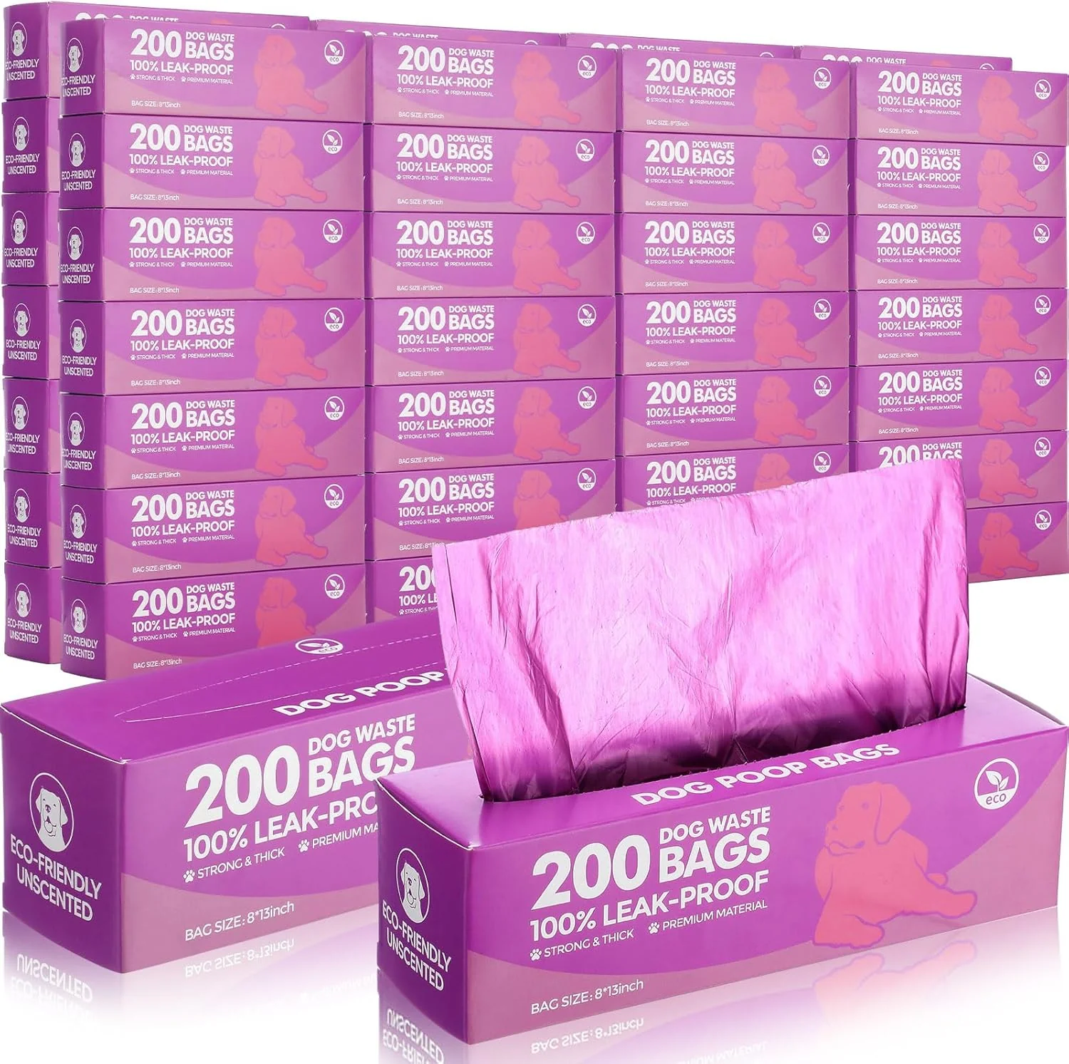 Prestigious Sherr 20 Boxed Rolls 4000 Counts Dog Poop Bags Bulk Leak Proof Dog Waste Bags Universal Pet Doggy Waste Poop Box for Puppy Pets Outdoor Walking and Travel 20 Rolls of 200 Purple Advanced