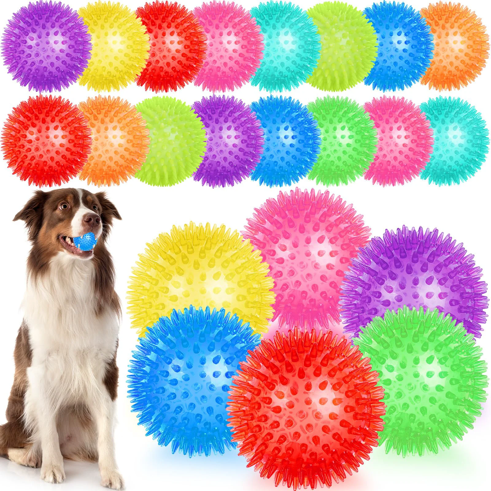 Consistent UZLU 12-Pack Spiky Squeaky Dog Balls - 4.5-inch TPR Chew Toys for Medium Large Dogs Safe Durable Fetch Teething Refined