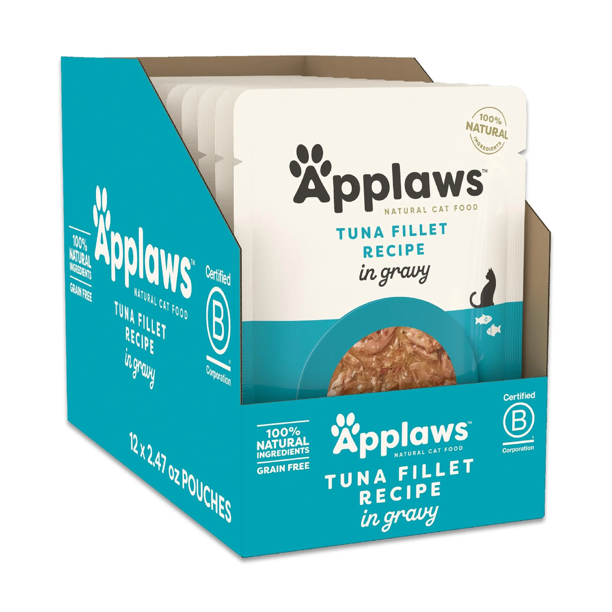 Fast Applaws Natural Wet Cat Food in Gravy – Tuna Fillet in Gravy Limited Ingredients High Protein 12 x 2.47oz Pouches Artisan