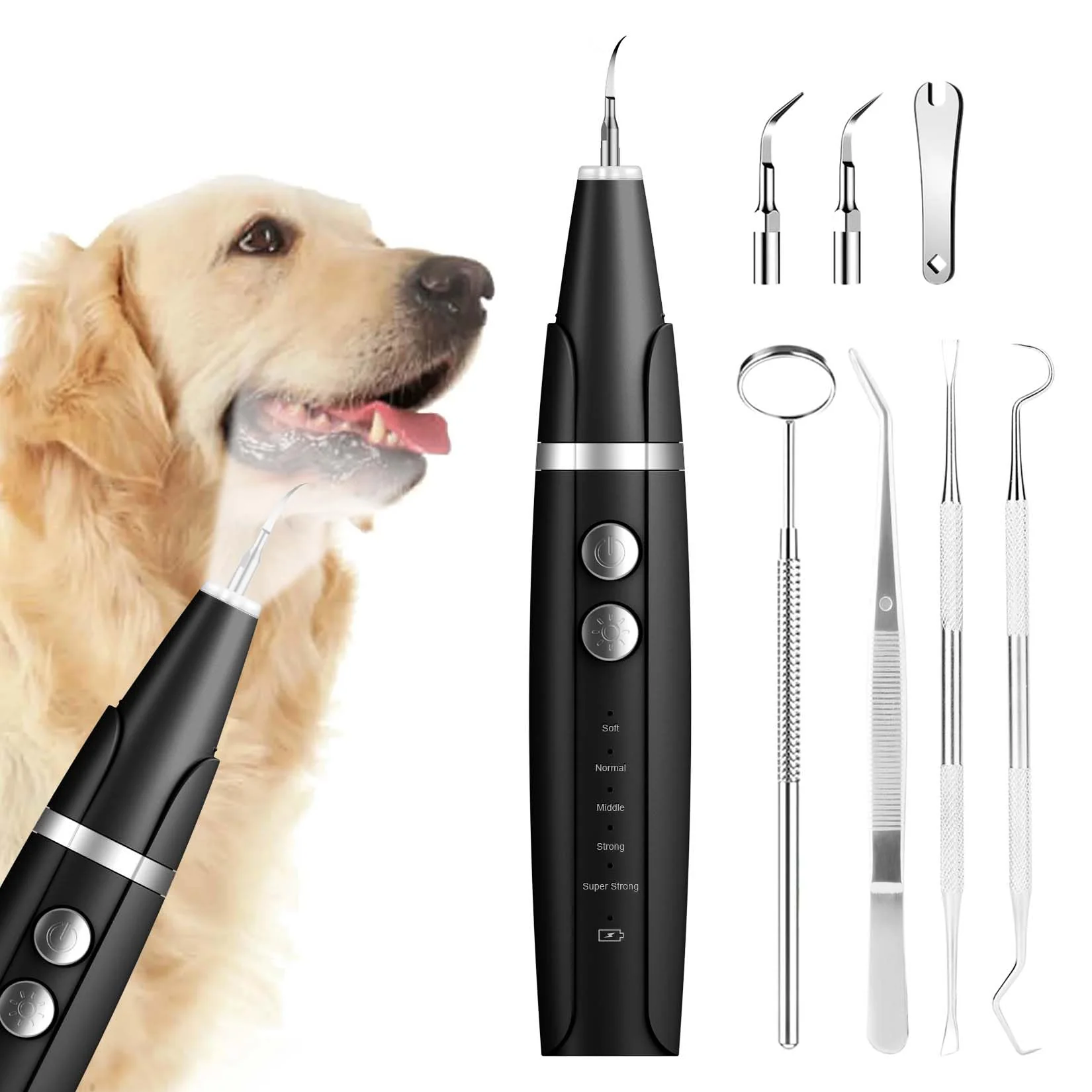 First-Class Ni-SHEN Plaque Tartar Remover for Dogs Ultrasonic Teeth Cleaner with LED Light 5 Modes Low Noise Premium