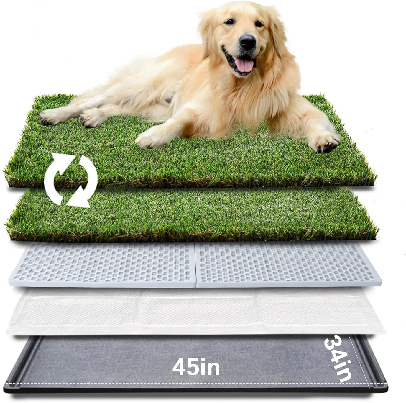 Classic HQ4us Dog Grass Pad with Tray Extra Large 45 ×34 Dog Litter Box Toilet with 2×Artificial Grass for Dogs with Hemmed Edge Pee Pads for Dogs istic Less Stink Potty for Balcony Sophisticated