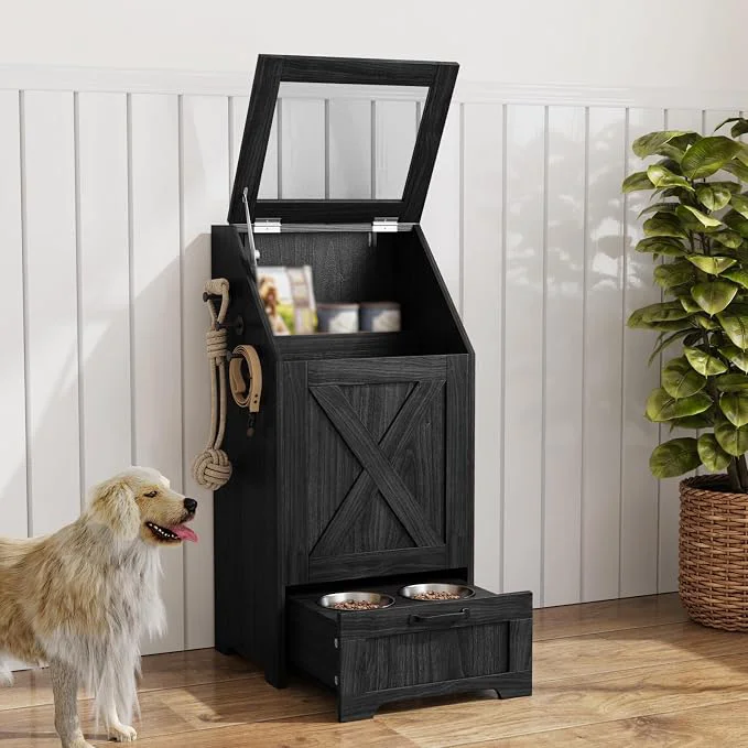 Quality Dog Feeding Station with Storage Cabinet and 2 d Dog Bowls Hidden Pet Excellent