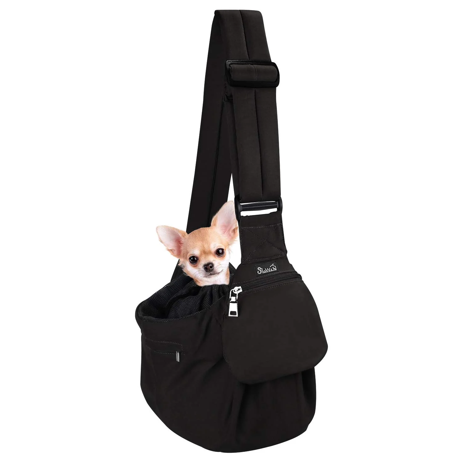 First-Class SlowTon Dog Carrier Sling – Adjustable Padded Strap Hard Bottom for Small Dogs Black User-Friendly