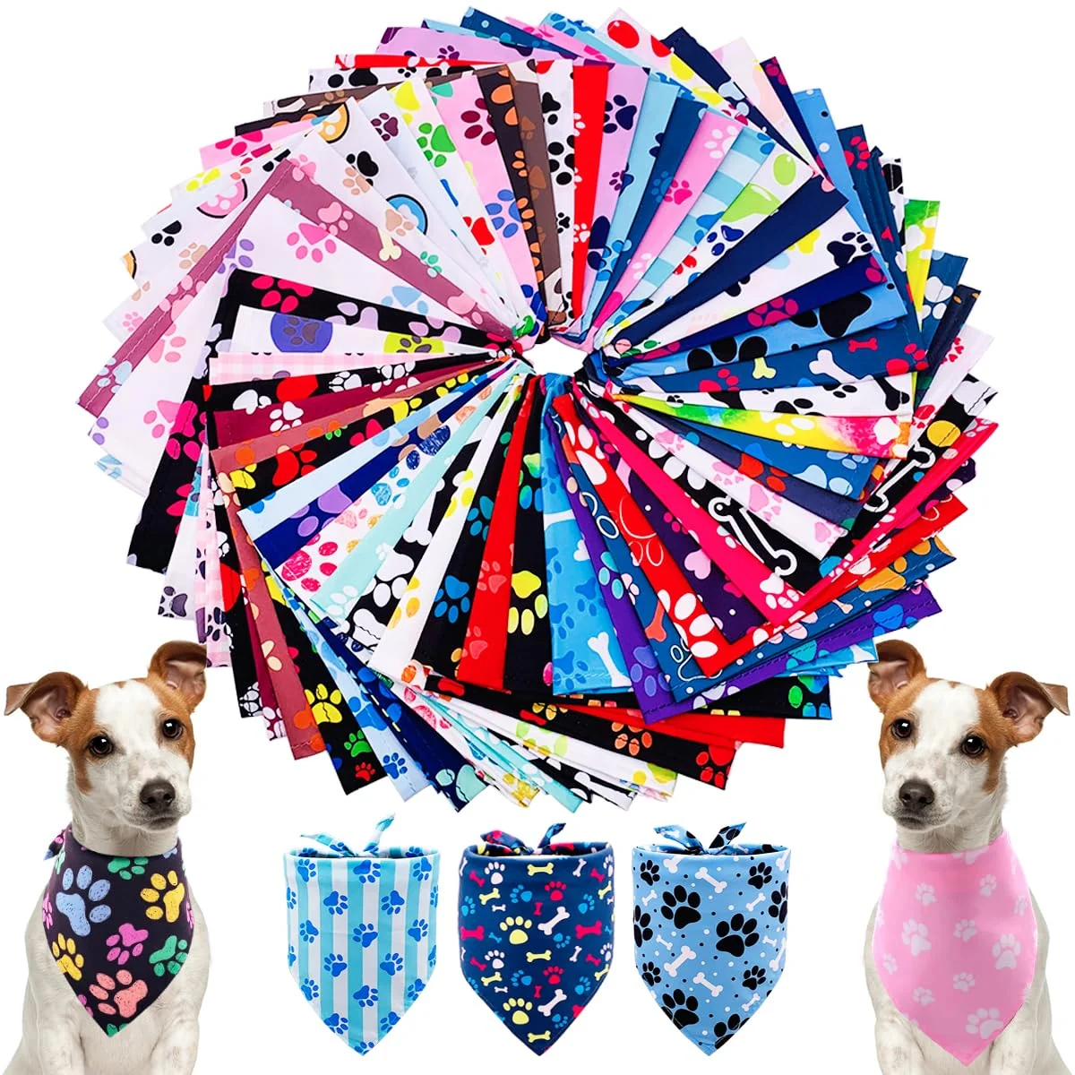 Trendy PET SHOW 50Pcs Paw Pattern Dog Bandanas – Washable Triangle Bibs for Small Medium Dogs Cats Comfortable