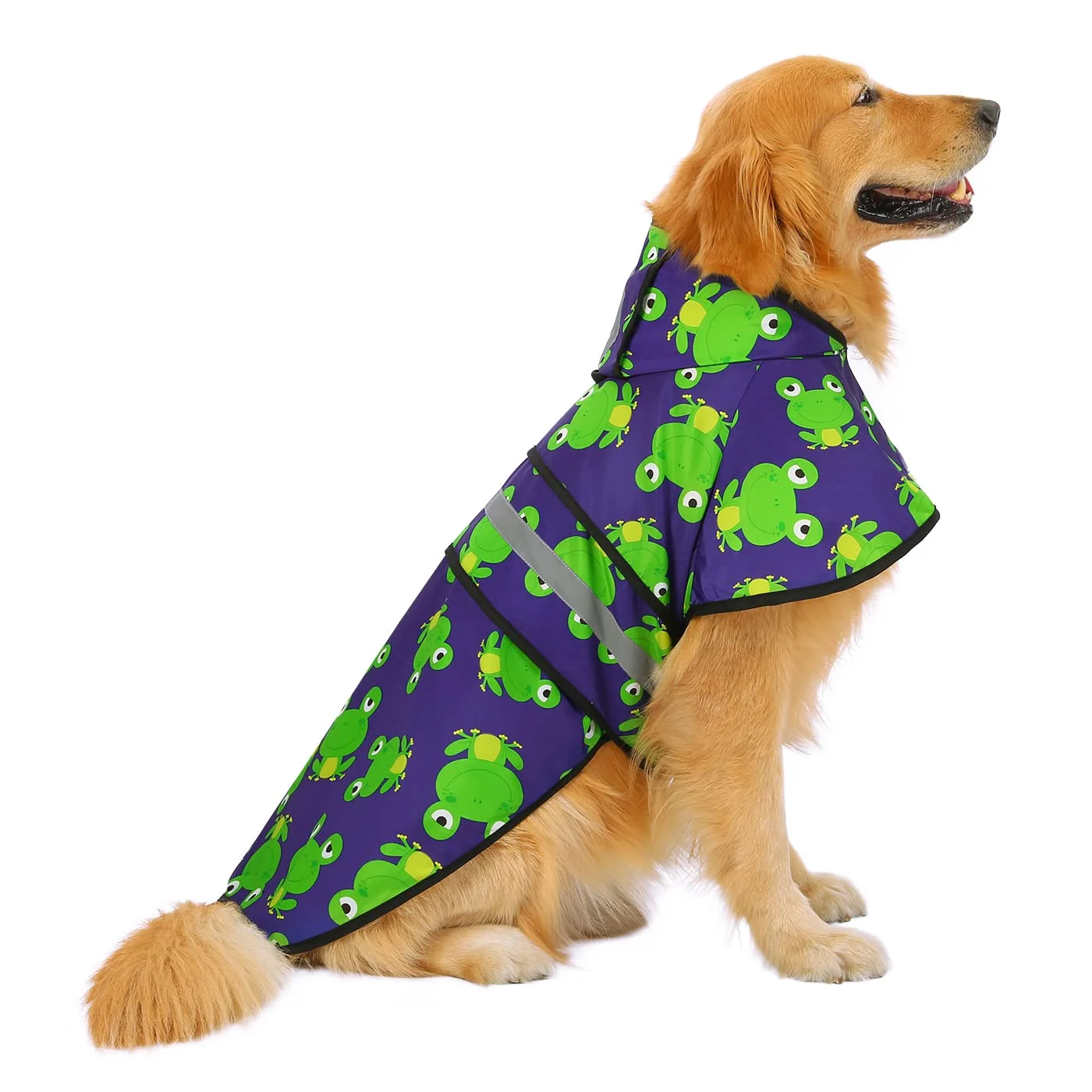 Optimized HDE Frog Pattern Dog Raincoat – Reflective Hooded Leash Hole Size L Professional