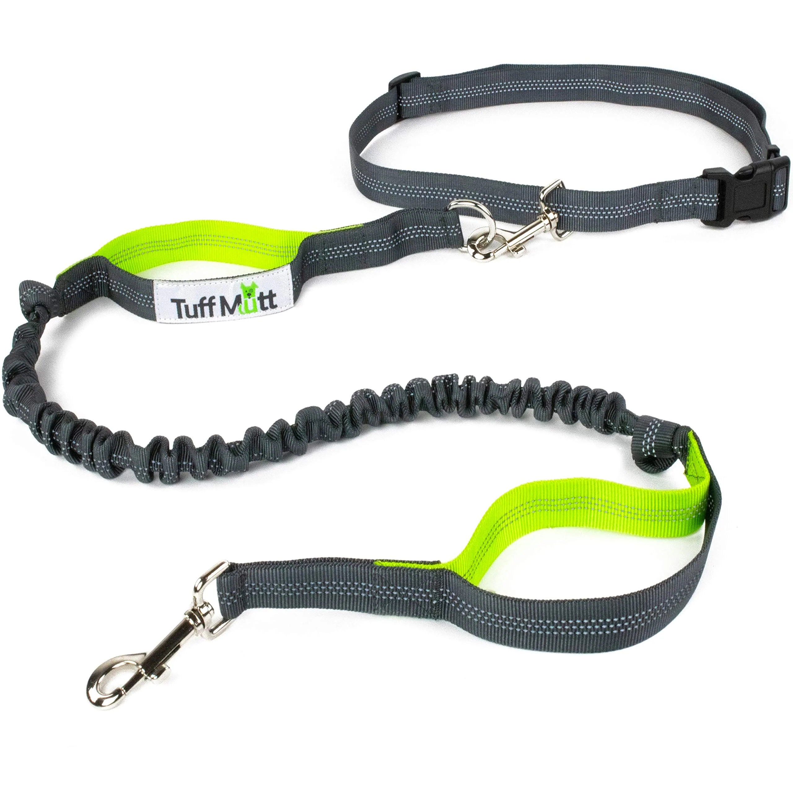 Modern Tuff Mutt Hands Waist Leash for Large Medium Dogs – Bungee Belt Reflective Double Handle High-Grade