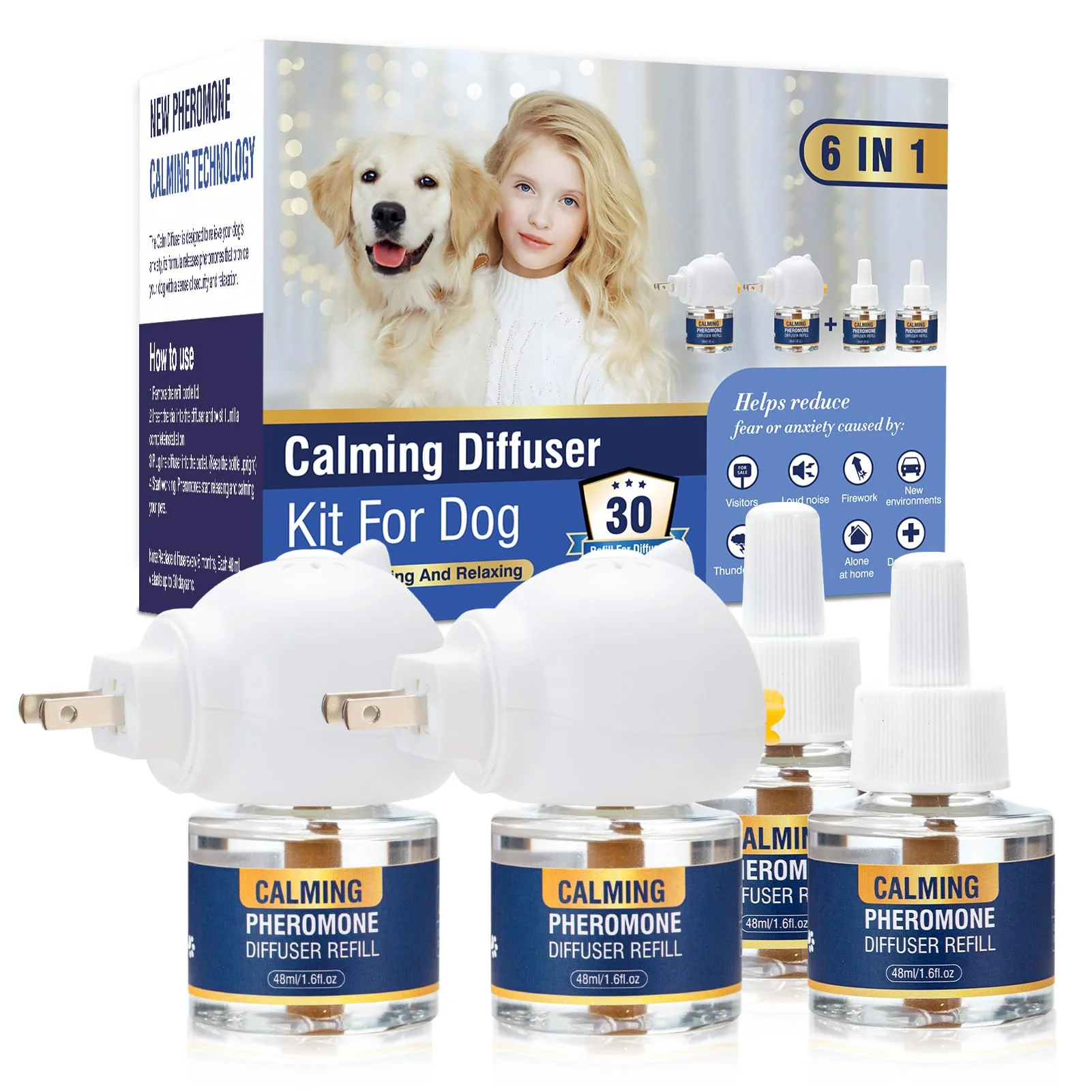 Secure LKBHGF Pheromone Diffuser Kit for Dogs — 6-in-1 Calming 2 Plug-Ins 4x48ml Refills Covers 700 sq ft Innovative