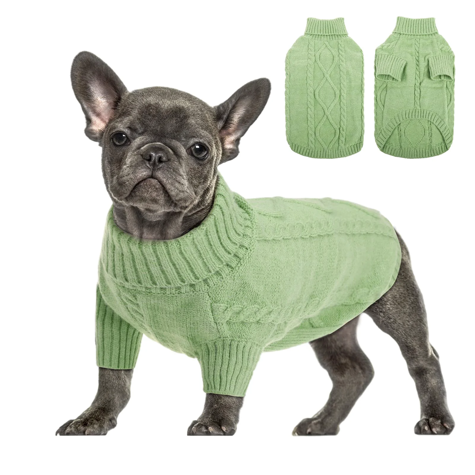 Modern Queenmore Small Dog Pullover Sweater - Thick Cable Knit Green X-Small Professional