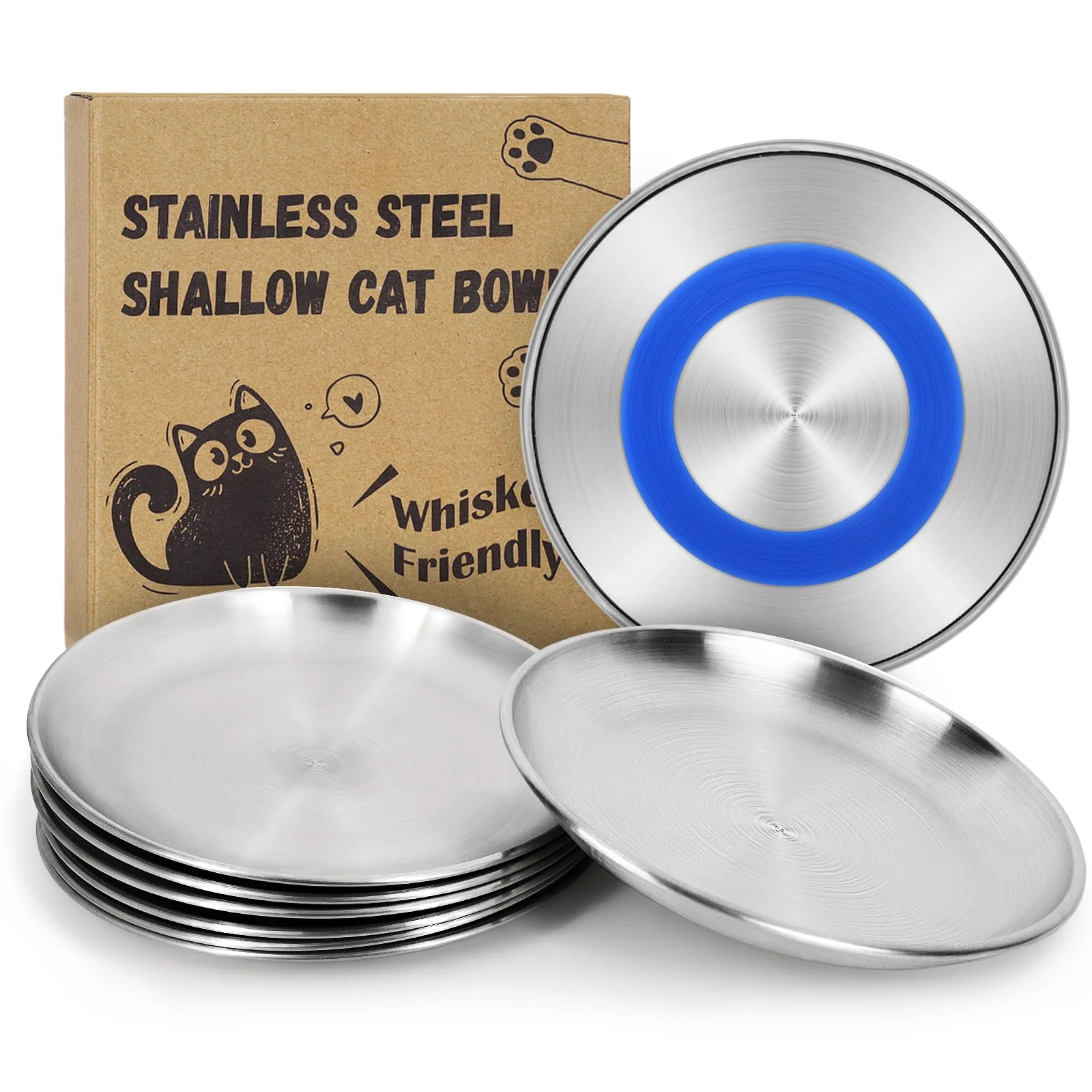 Modern Supet Whisker-Friendly Cat Bowls – 304 Stainless Steel Non-Slip Base 2-Pack Relaxed