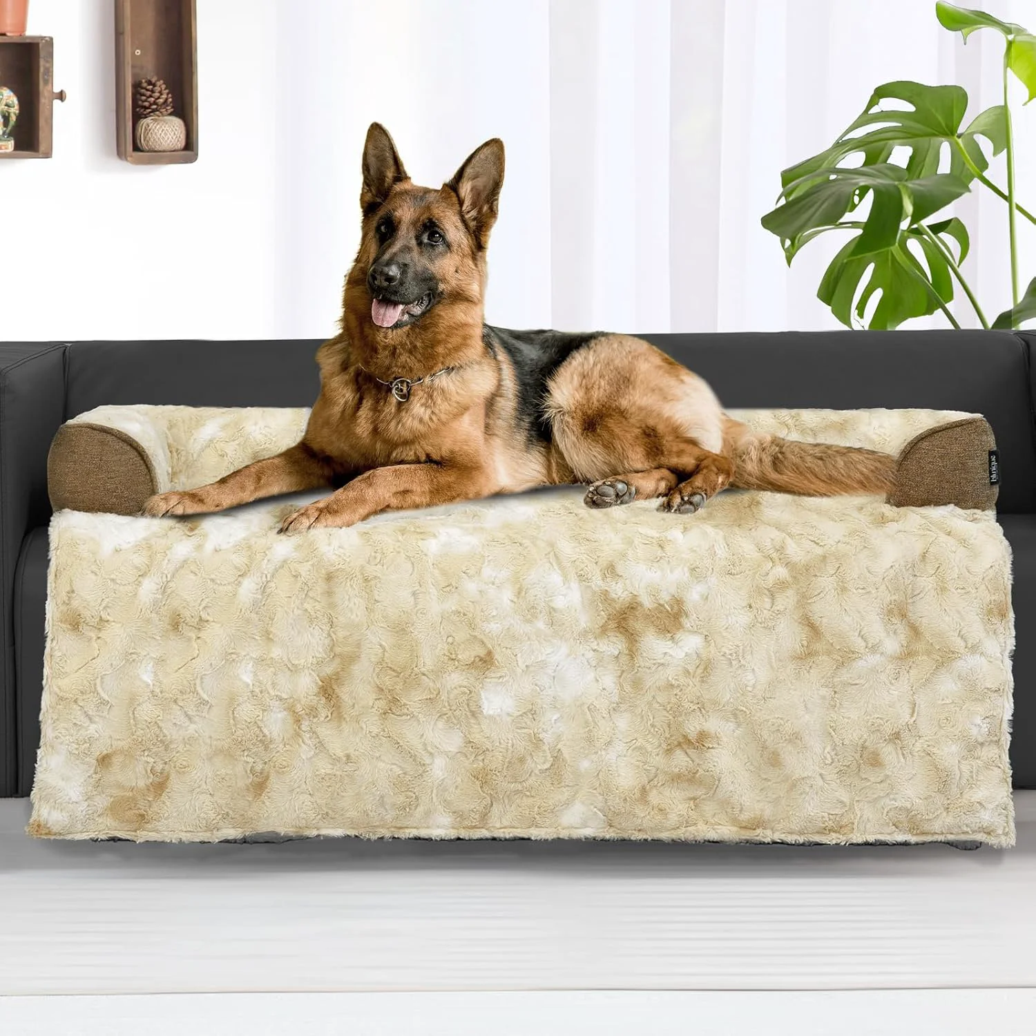 Excellent Calming Extra Large Dog Couch Bed 45 x 37 inch Waterproof Removable Pet Mat Couch Cover for Furniture Protector Non-Slip Fluffy Pelsbarn Dog Bed for Couch Sofa Car - Tie-Dye Khaki Long-Lasting