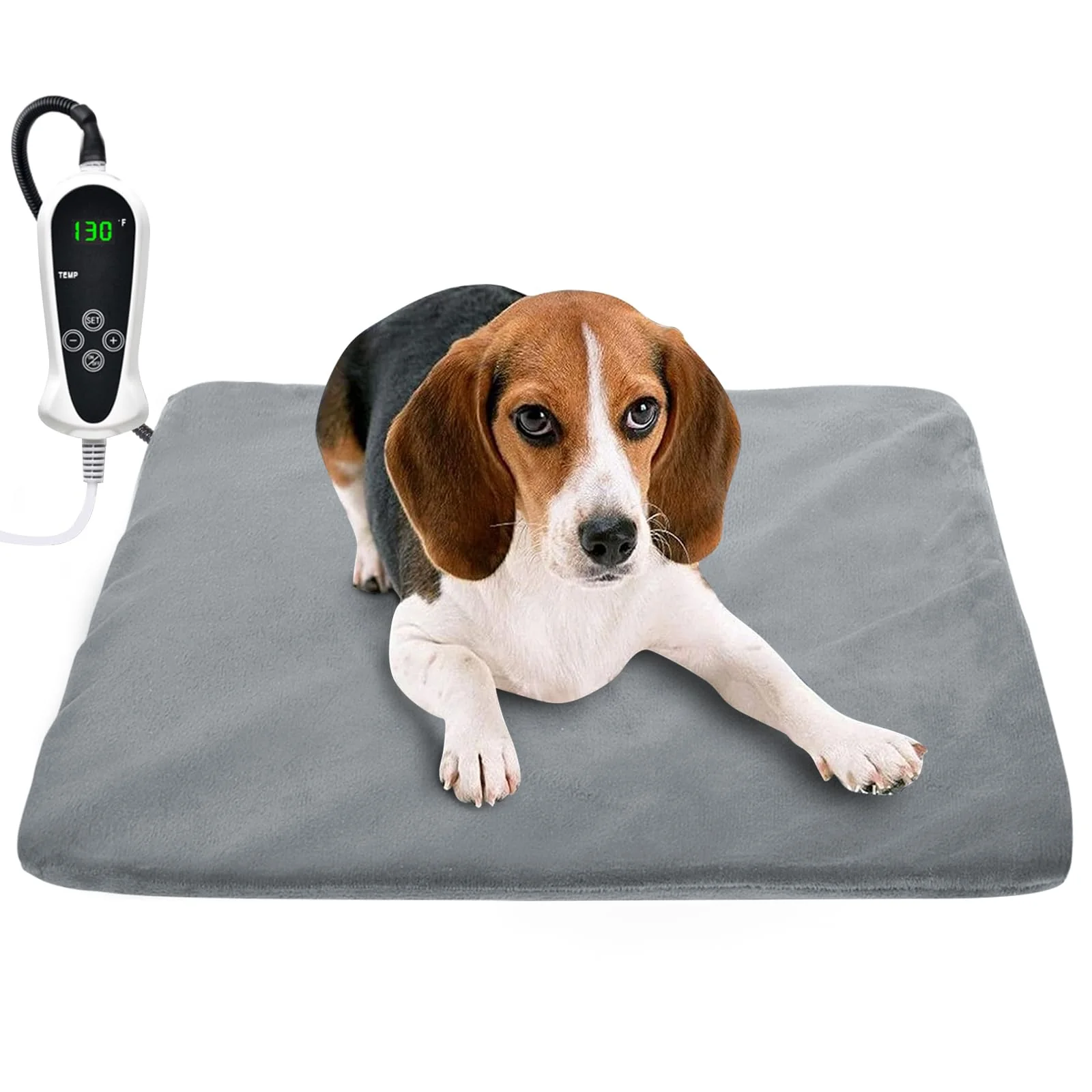 Elegant RIOGOO Pet Heating Pad 18x18 Grey – Auto Off Waterproof 7‑Layer Safety Refined