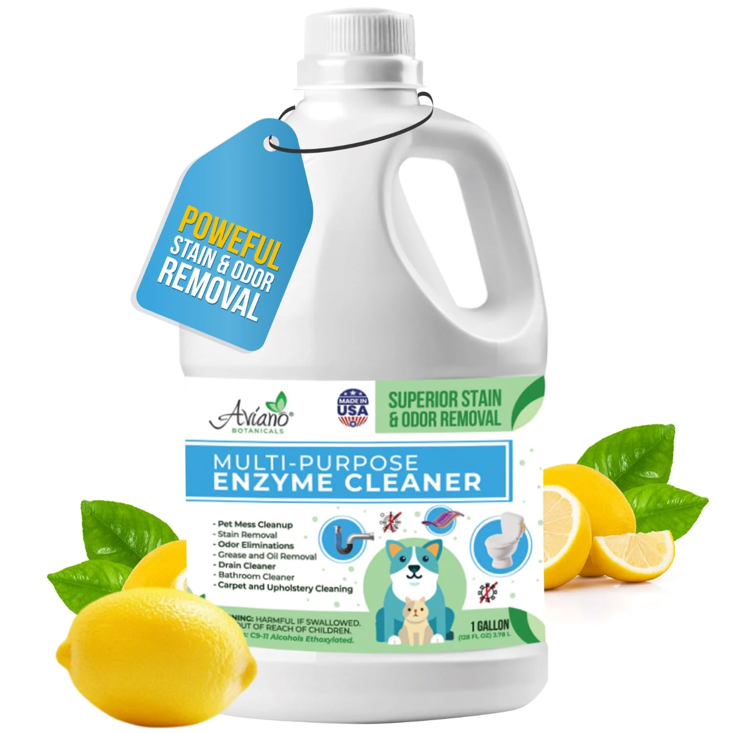 Recyclable Aviano Botanicals Multi-Purpose Enzyme Cleaner — Safe for Pets People Made in USA 1 Gal Exceptional